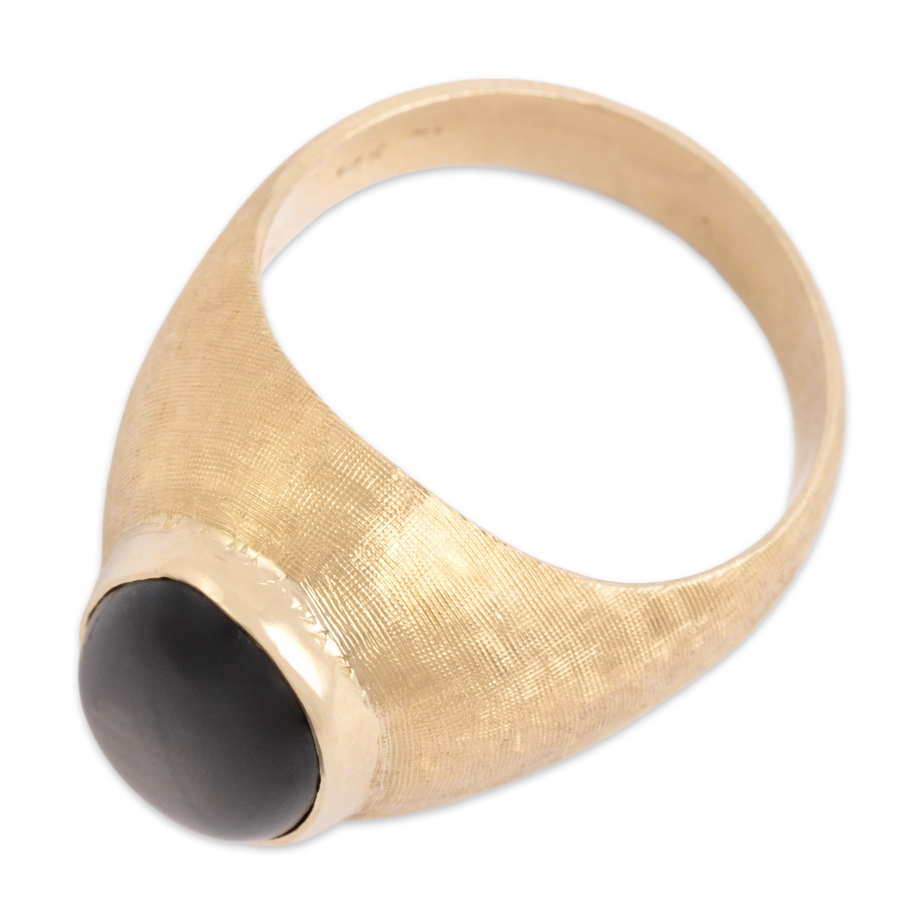 Vintage Heavy 14k Yellow Gold 7.17ct Black Star Sapphire Tall Textured Cabochon Ring - Overall view