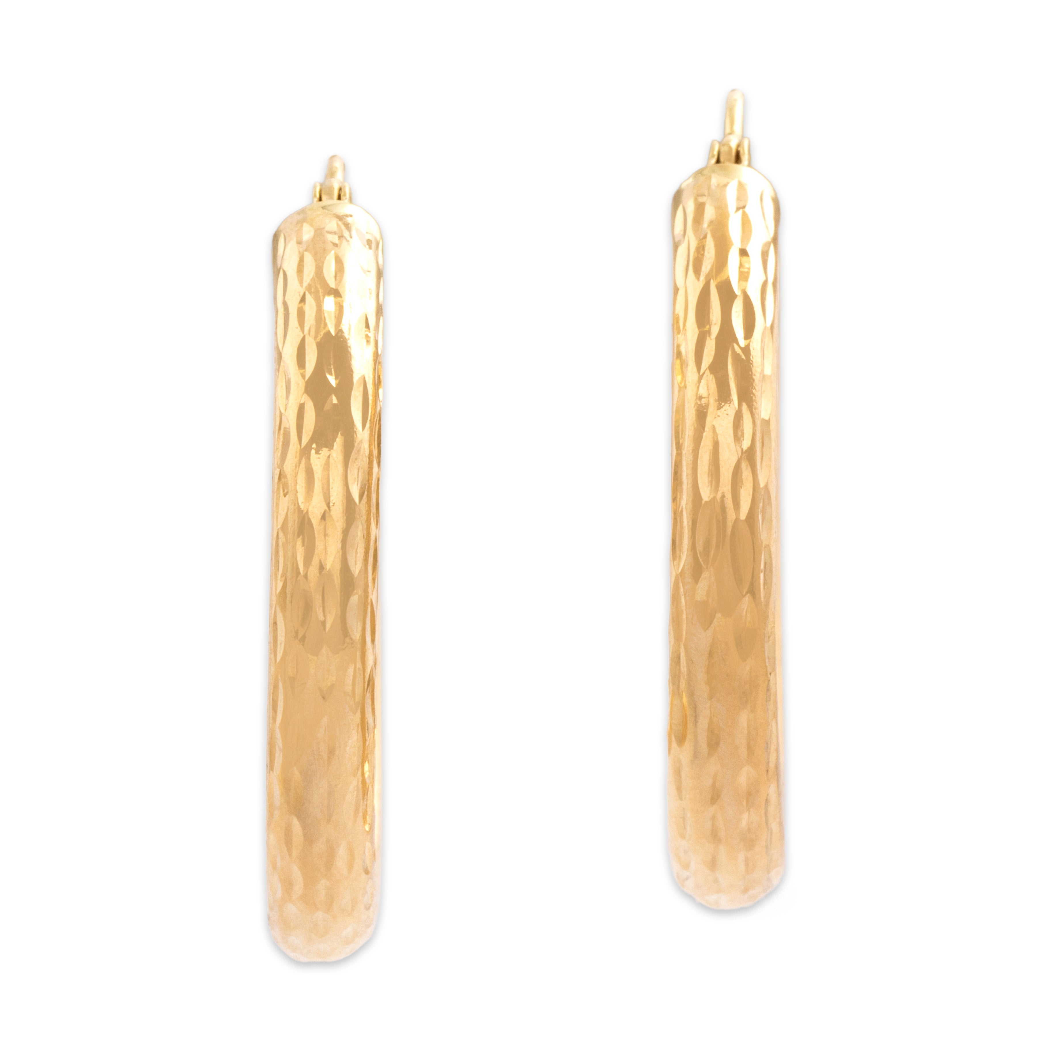 Vintage Lightweight 14k Yellow Gold Etched Texture Hoop Earrings - Overall view