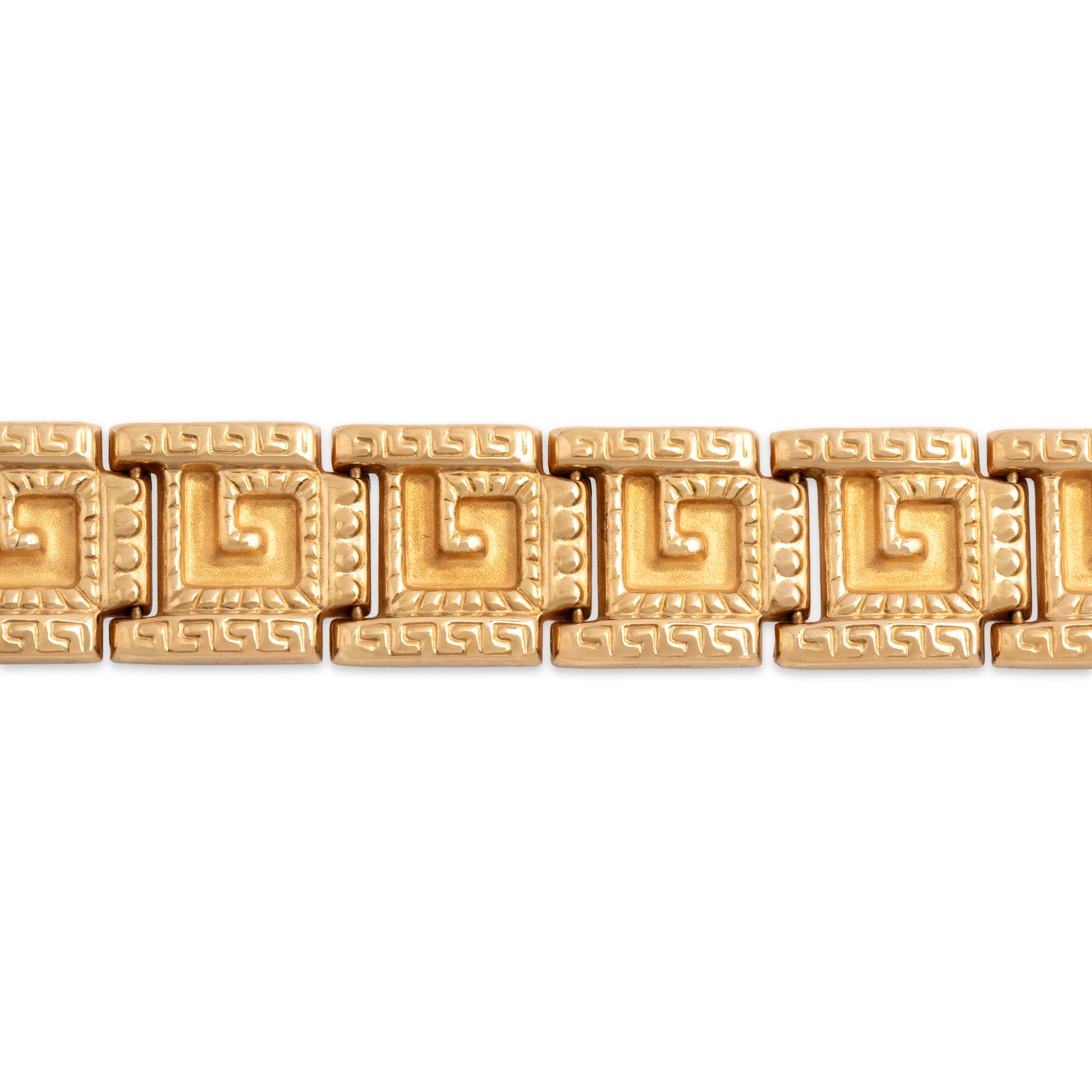 Vintage 14k Yellow Gold Fantastic Textured Meander Link Bracelet - Close-up view