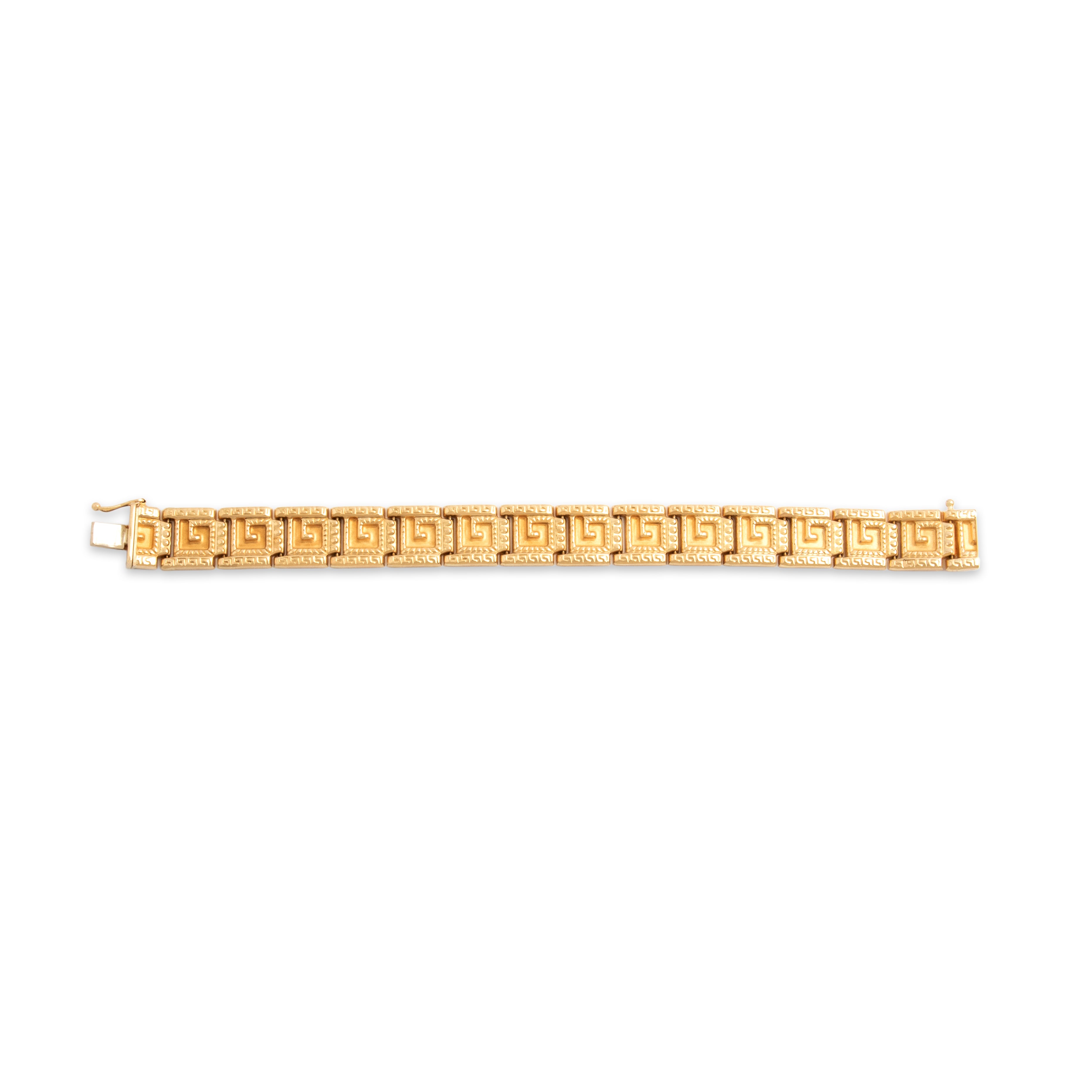 Vintage 14k Yellow Gold Fantastic Textured Meander Link Bracelet - Overall view