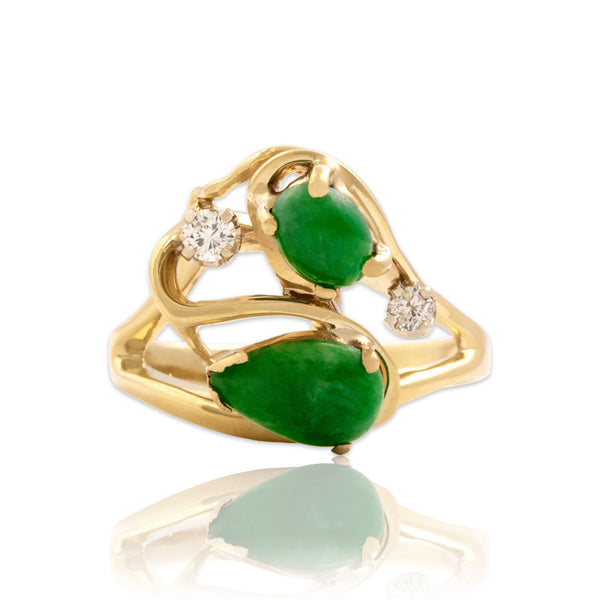 Vintage 14k Yellow Gold 1.14cttw Jade Diamond Artistic Abstract Swirl Ring 7.00