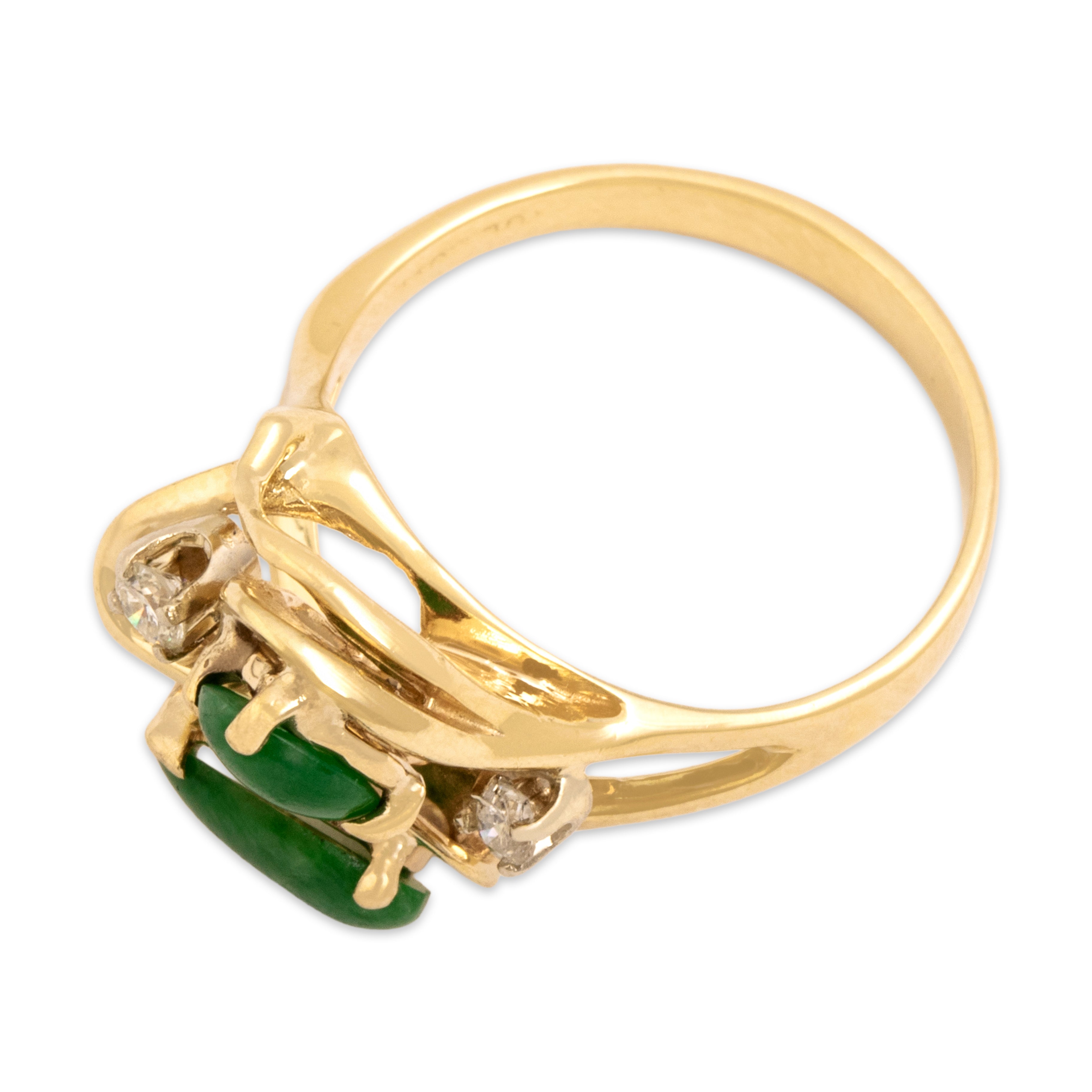 Vintage 14k Yellow Gold 1.14cttw Jade Diamond Artistic Abstract Swirl Ring - Overall view