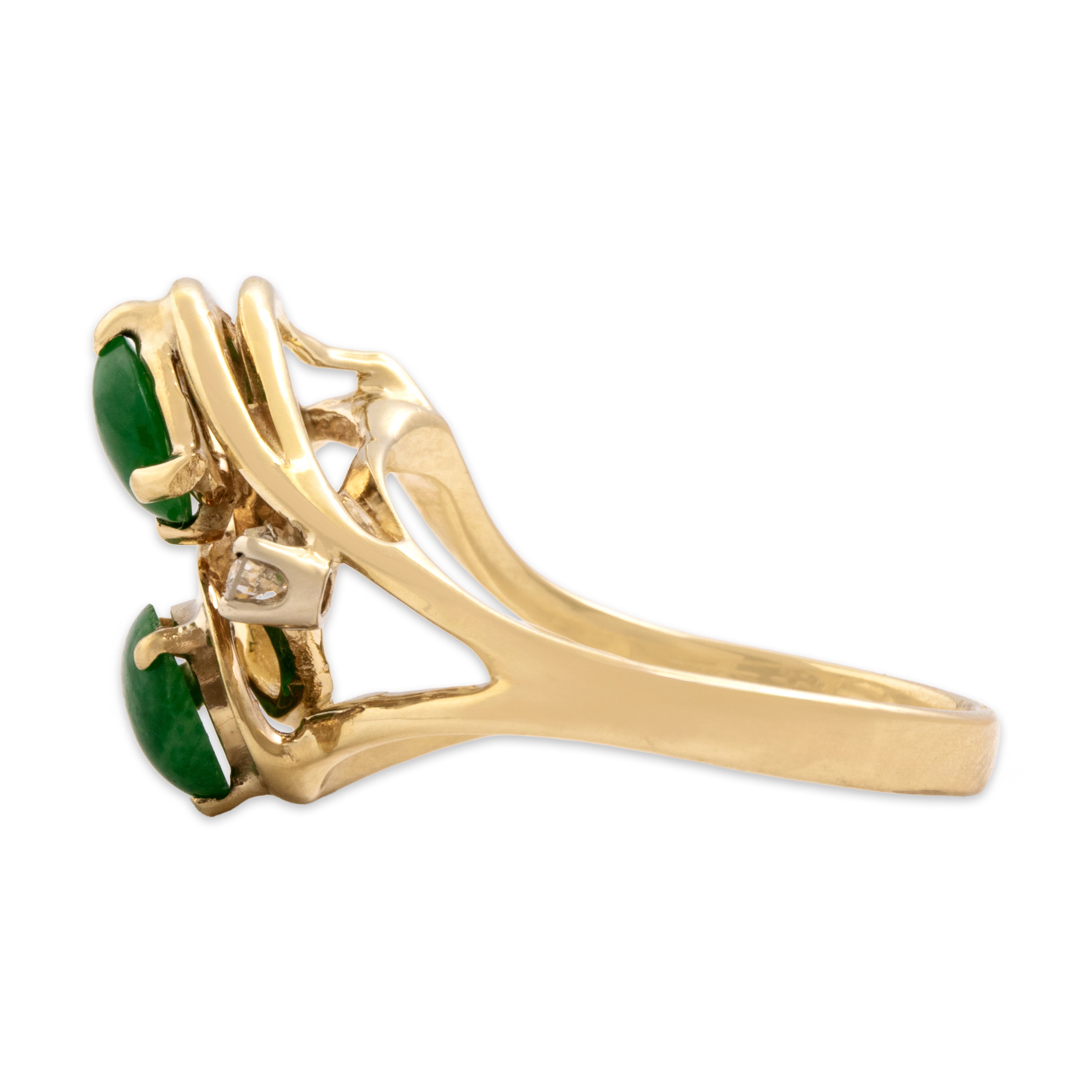 Vintage 14k Yellow Gold 1.14cttw Jade Diamond Artistic Abstract Swirl Ring - Side view