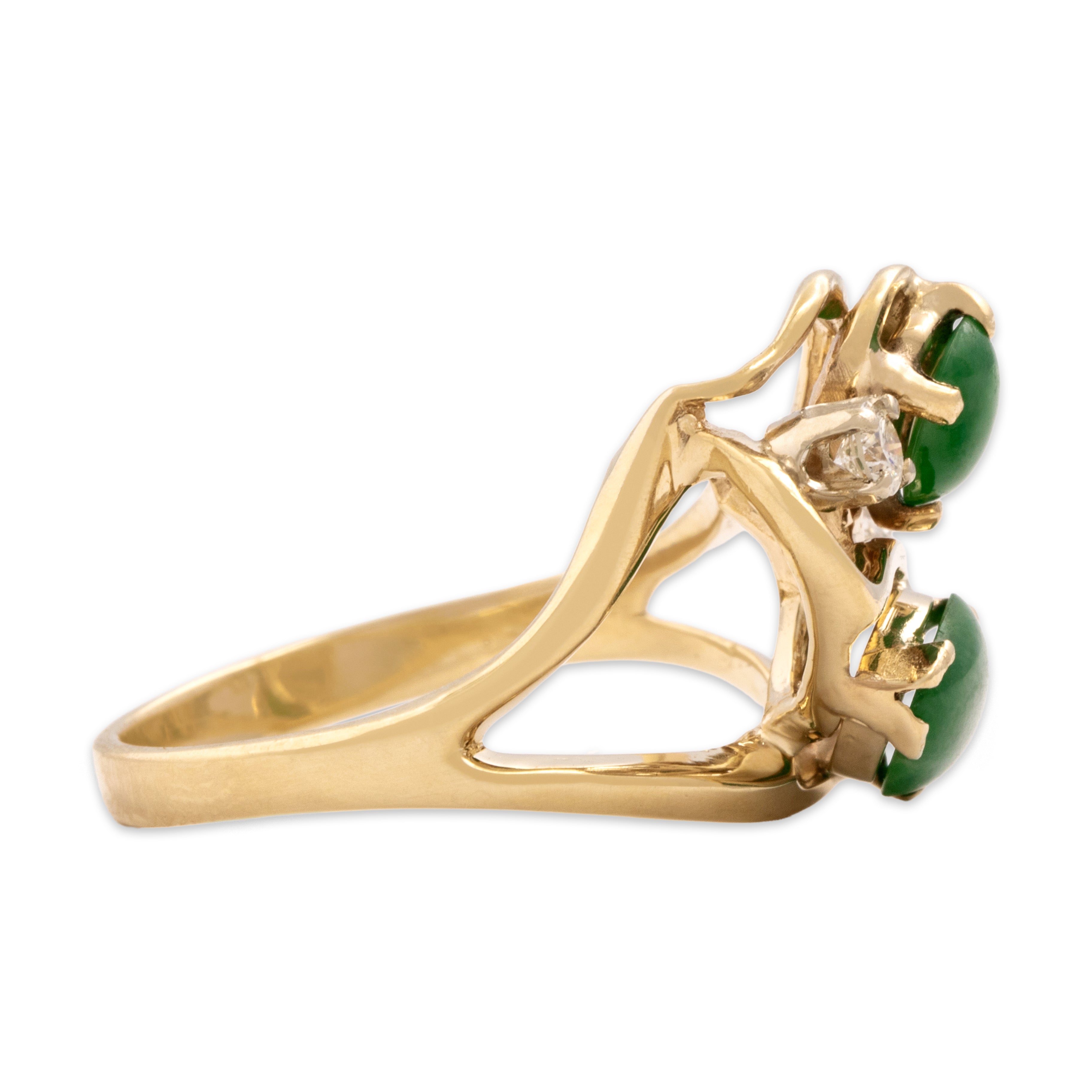 Vintage 14k Yellow Gold 1.14cttw Jade Diamond Artistic Abstract Swirl Ring - Side view