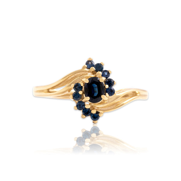 Vintage 14k Yellow Gold .57cttw Blue Sapphire Open Swirl Accent Ring 10.00