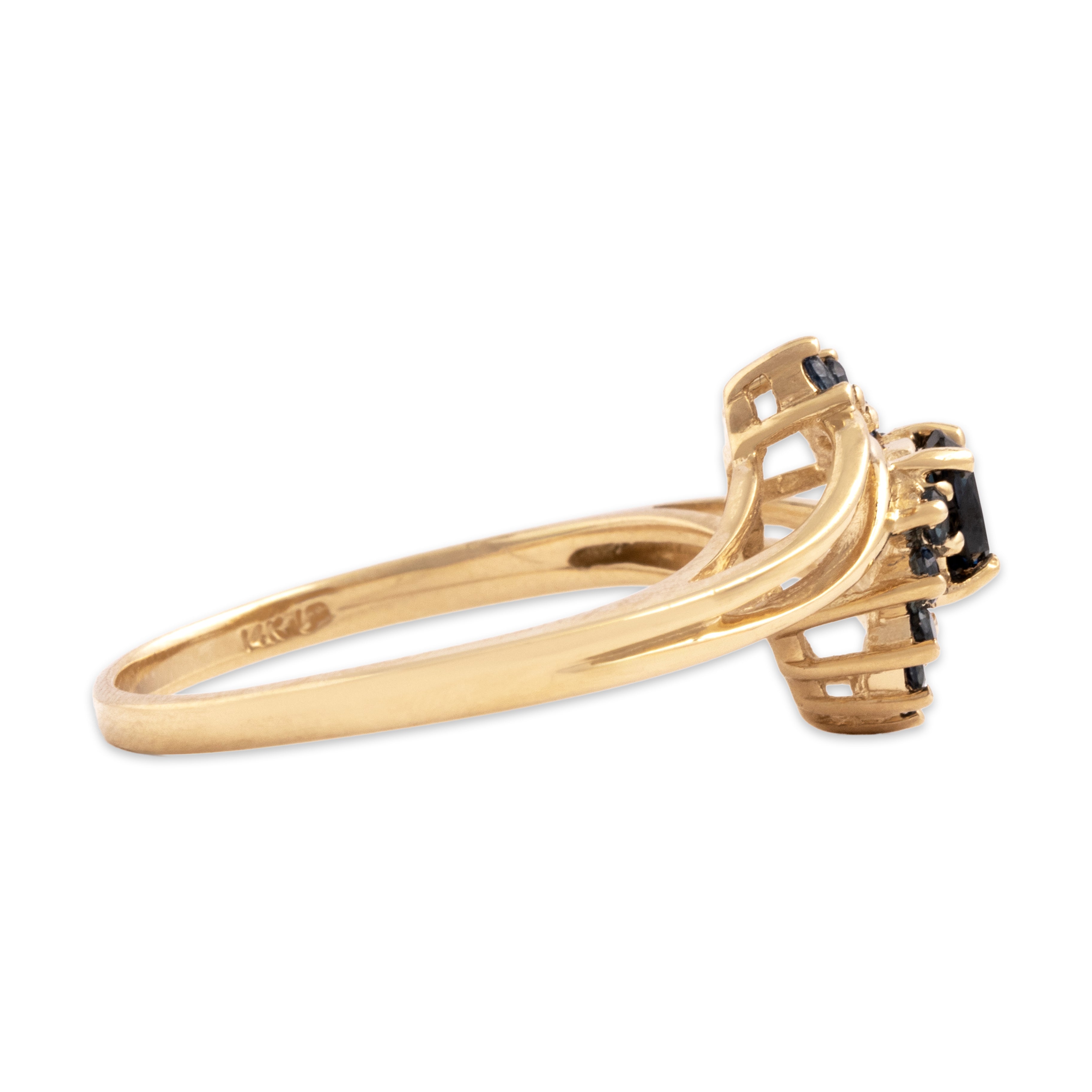 Vintage 14k Yellow Gold .57cttw Blue Sapphire Open Swirl Accent Ring - Side view