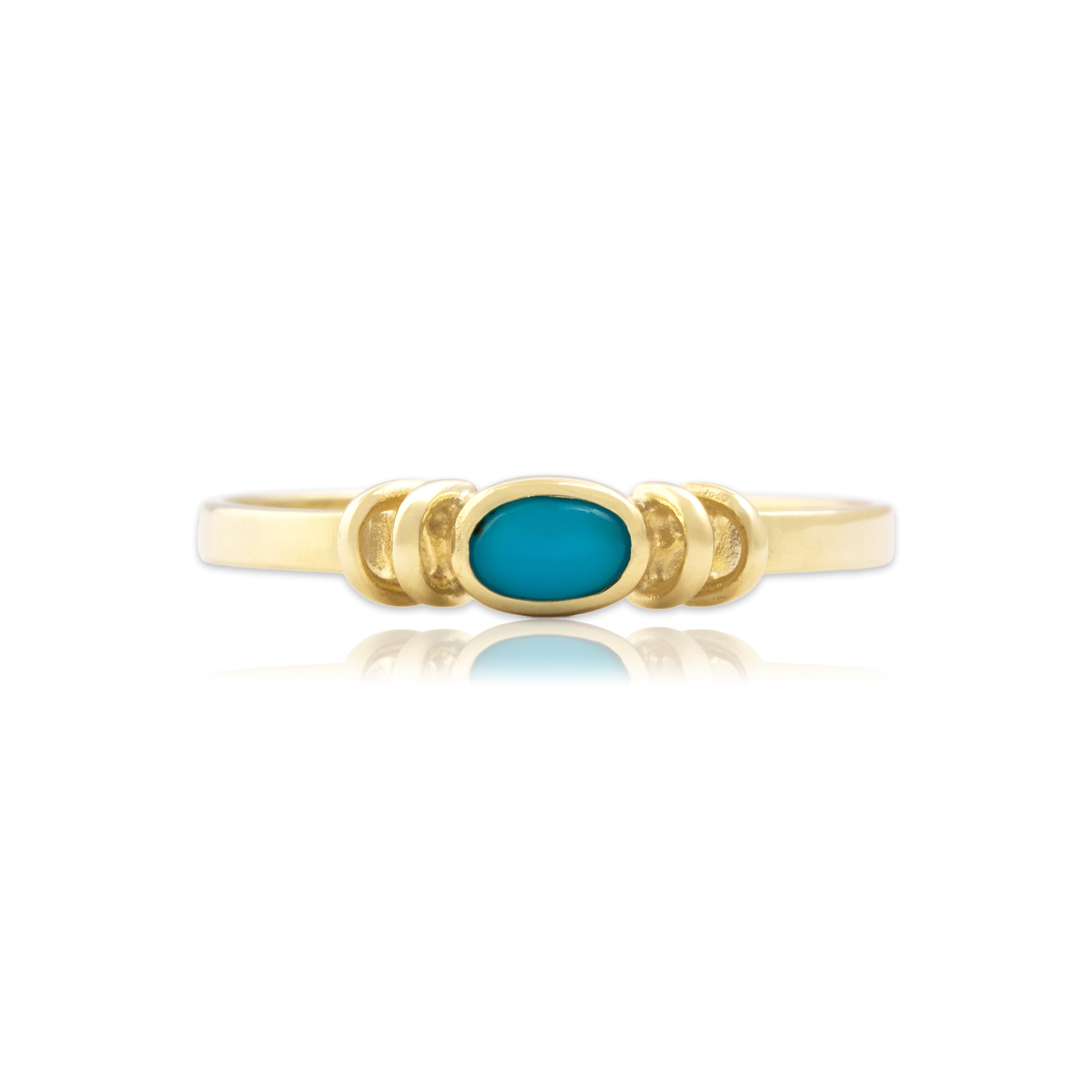 Vintage 14k Yellow Gold Turquoise Chic Arched East-West Bezel Ring 10.25