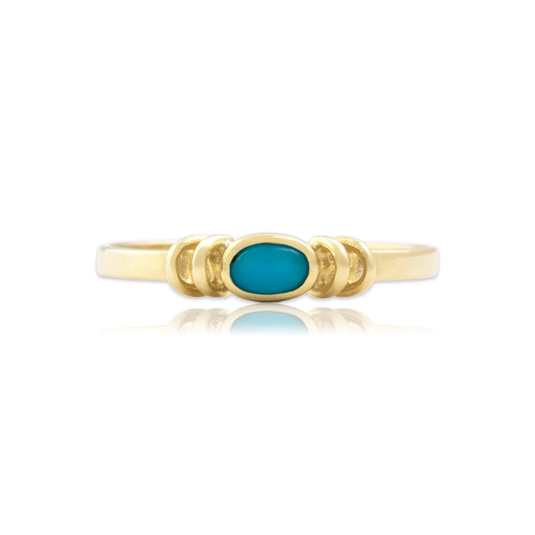 Vintage 14k Yellow Gold Turquoise Chic Arched East-West Bezel Ring 10.25