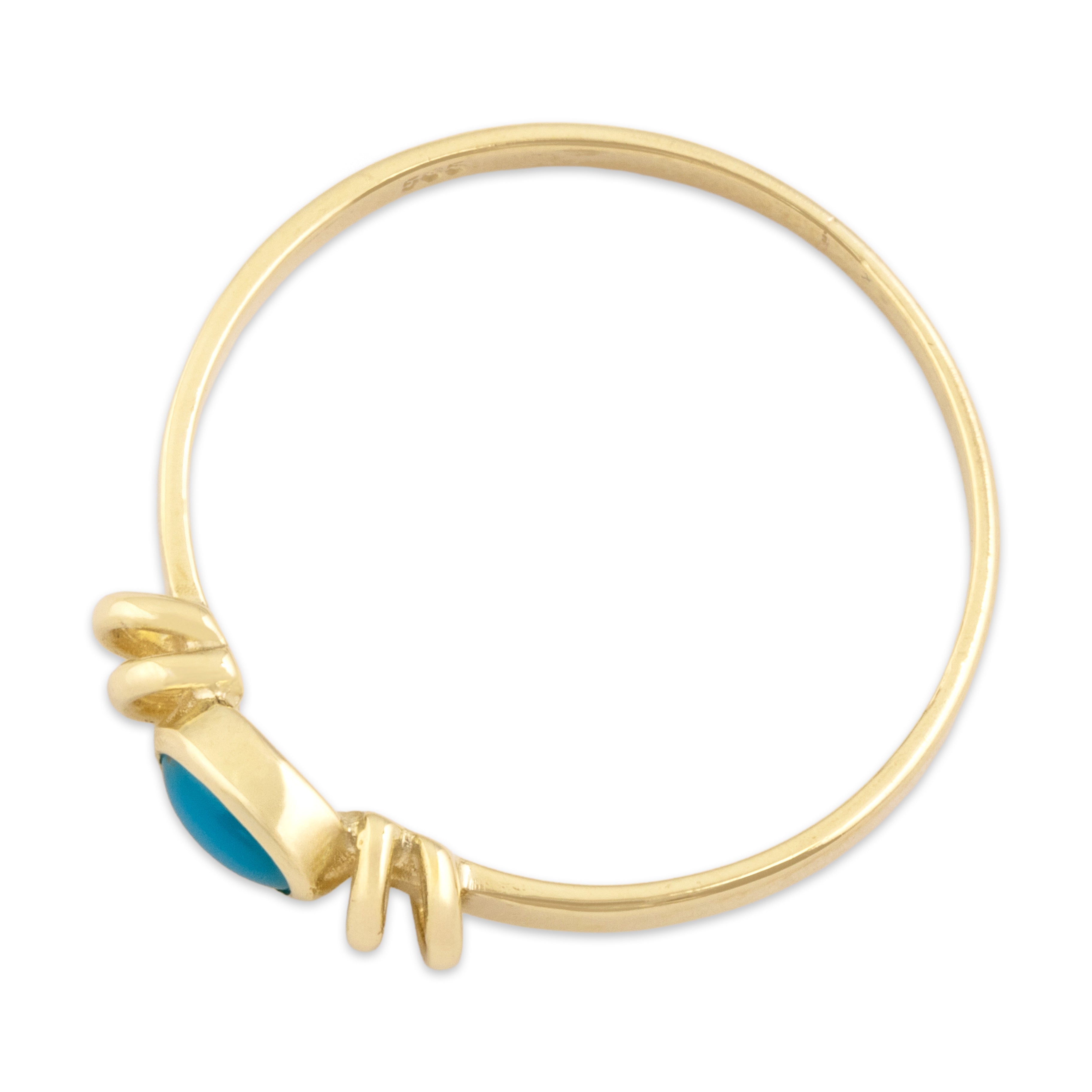 Vintage 14k Yellow Gold Turquoise Chic Arched East-West Bezel Ring 10.25