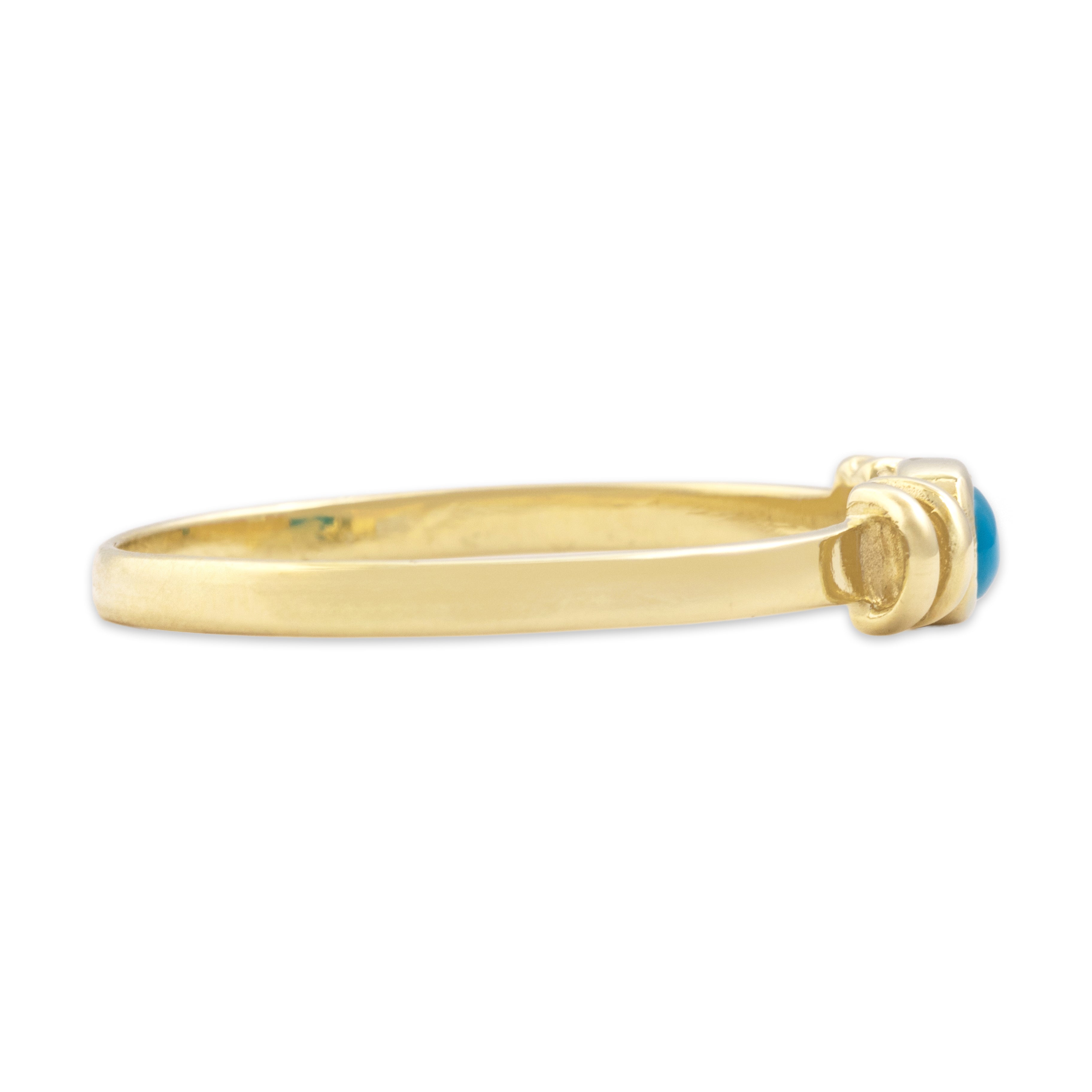 Vintage 14k Yellow Gold Turquoise Chic Arched East-West Bezel Ring 10.25
