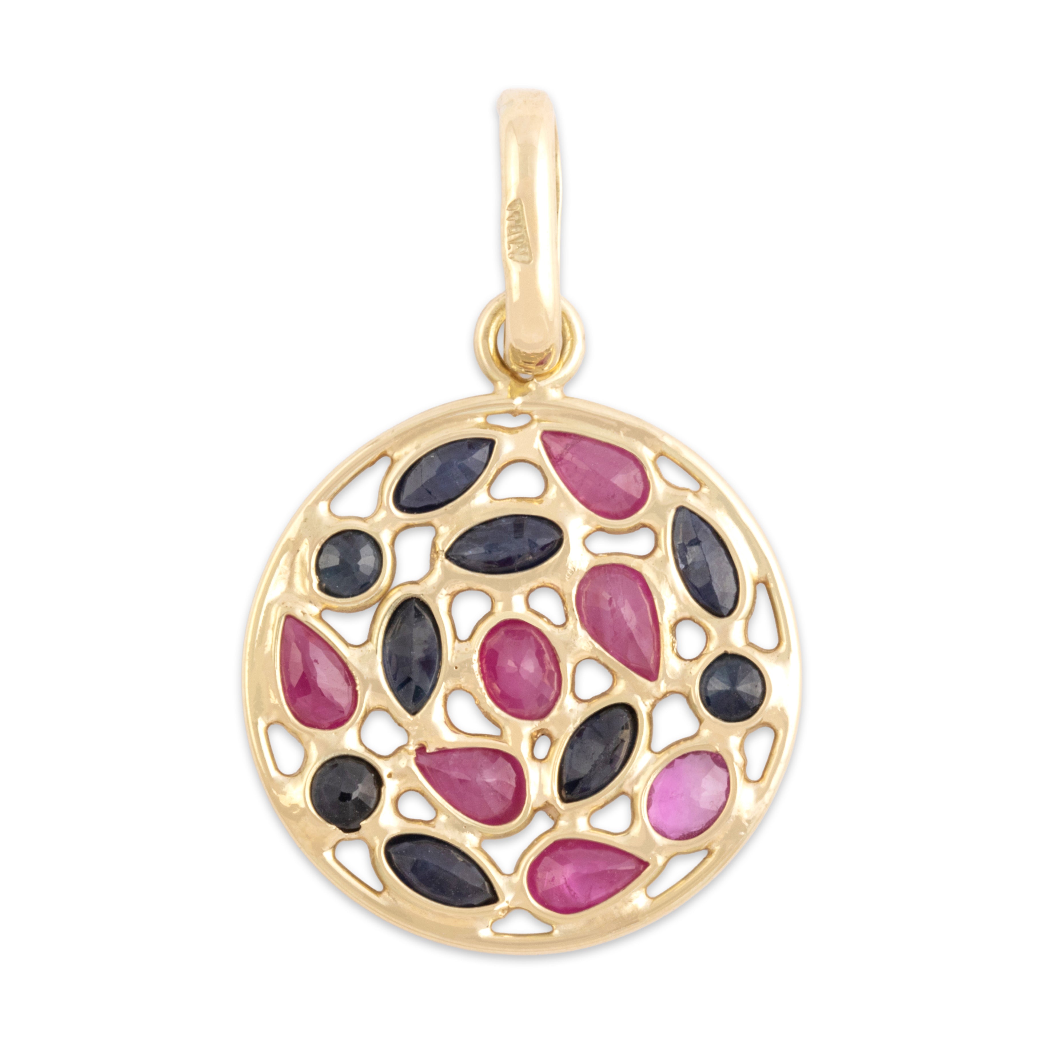 Vintage Italian 14k Yellow Gold 1.06cttw Ruby .87cttw Blue Sapphire Pendant