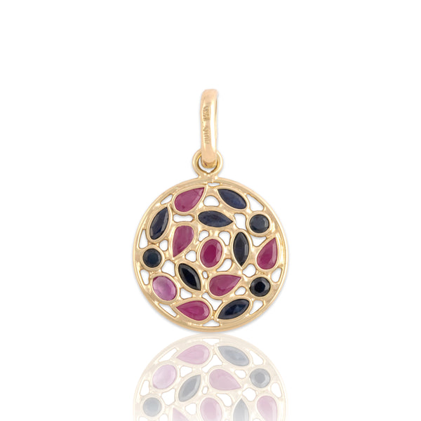 Vintage Italian 14k Yellow Gold 1.06cttw Ruby .87cttw Blue Sapphire Pendant