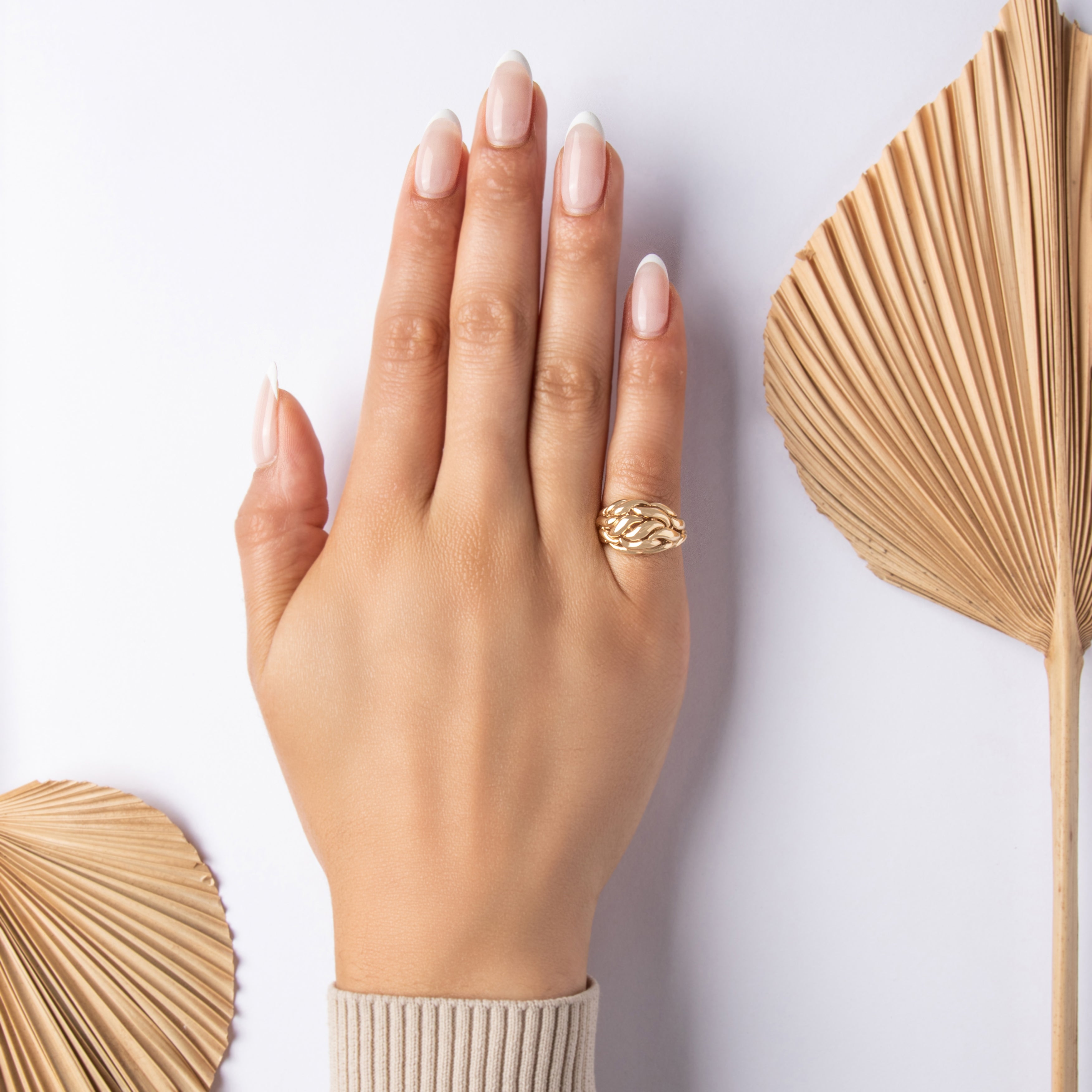 Vintage 14k Yellow Gold Flowing Wavy Dome Ring - On model view