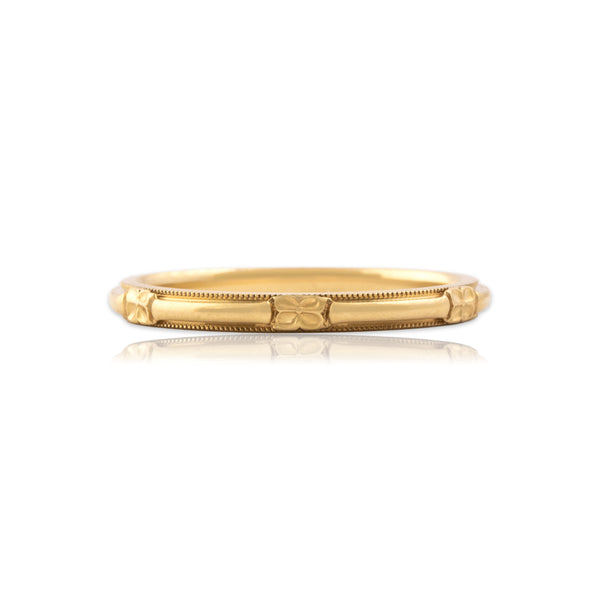 Vintage 14k Yellow Gold Milgrain Detail Blossom Band Ring 6.25