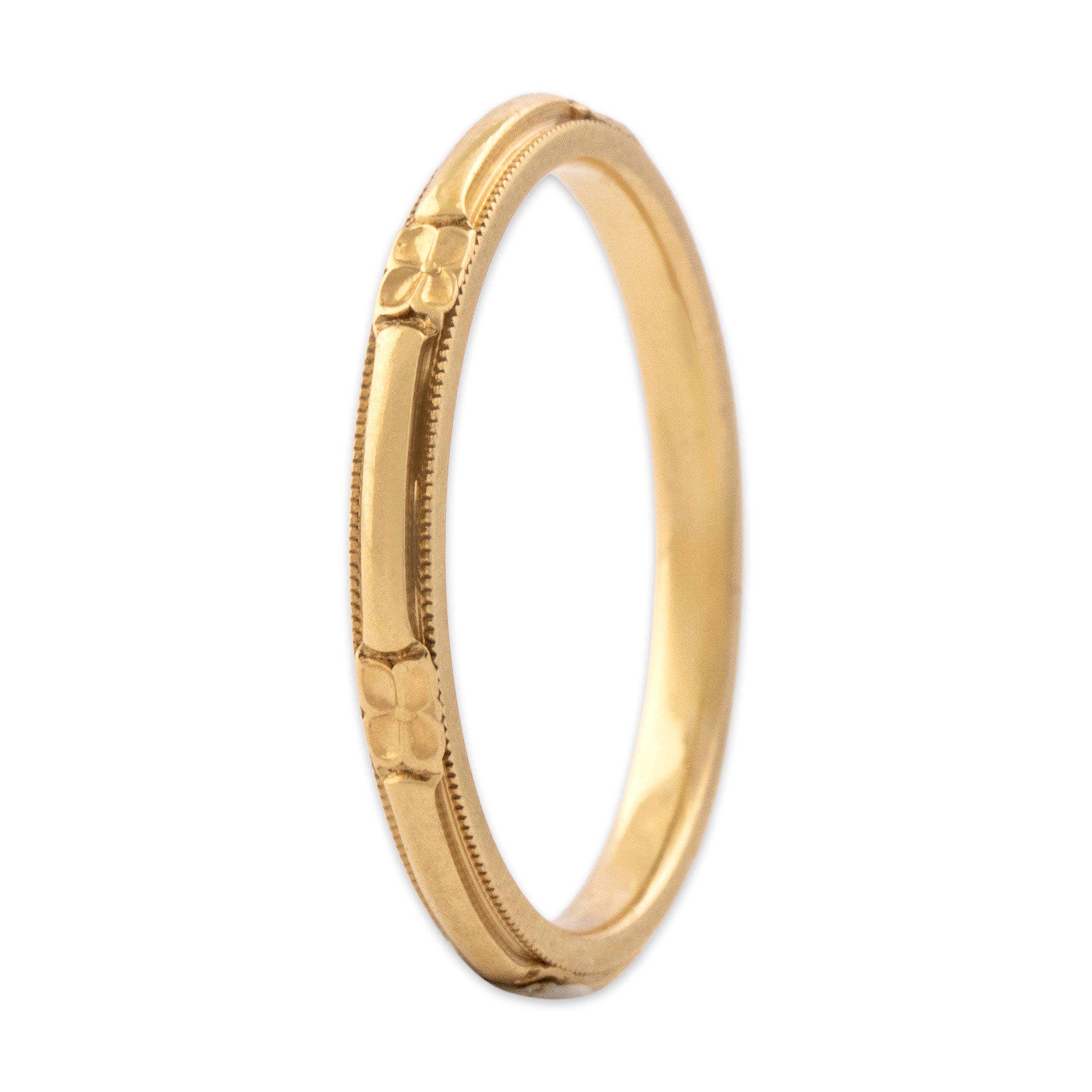 Vintage 14k Yellow Gold Milgrain Detail Blossom Band Ring - Overall view