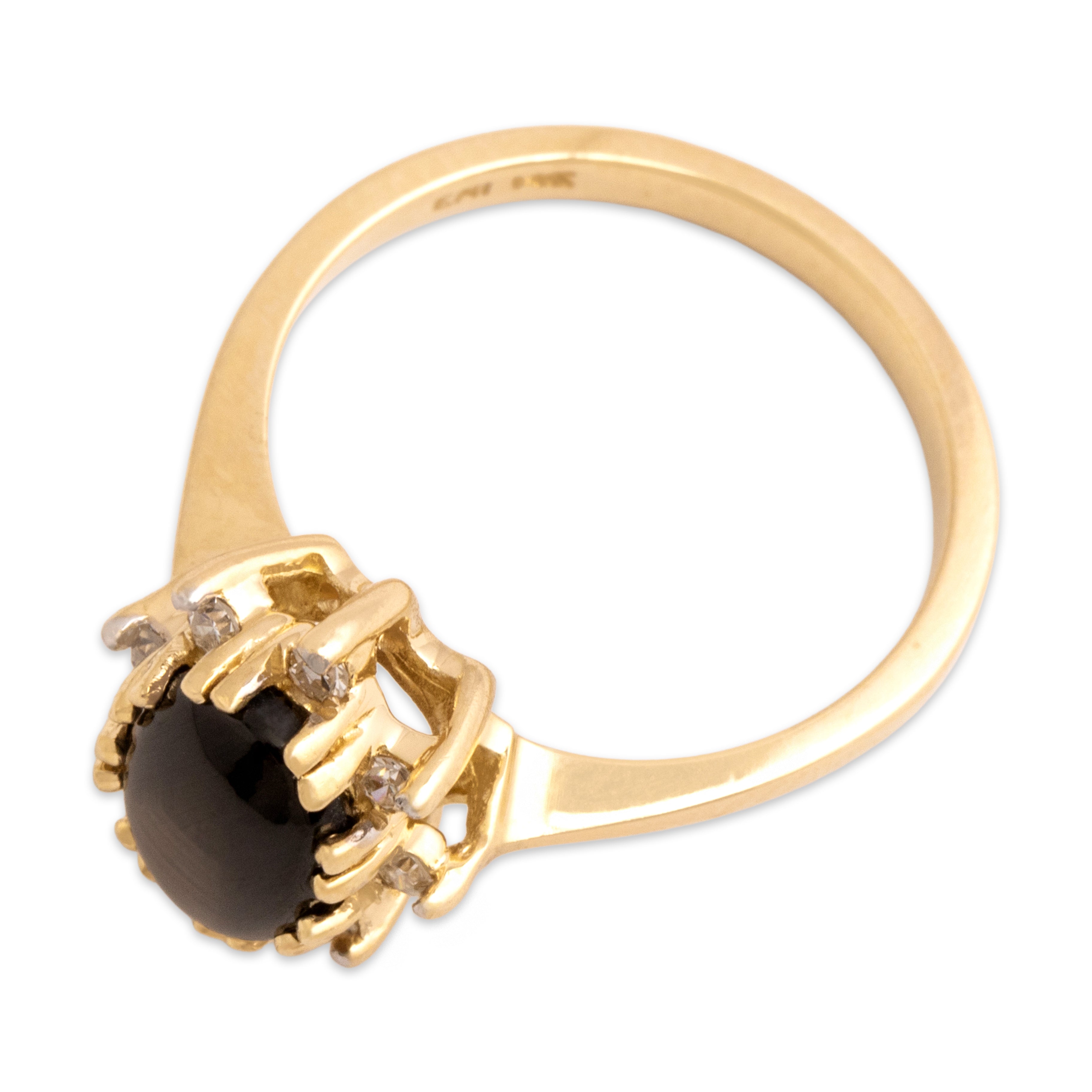 Vintage 14k Yellow Gold 1.22ct Brown Star Sapphire Diamond Mesmerizing Oval Cabochon Ring - Overall view