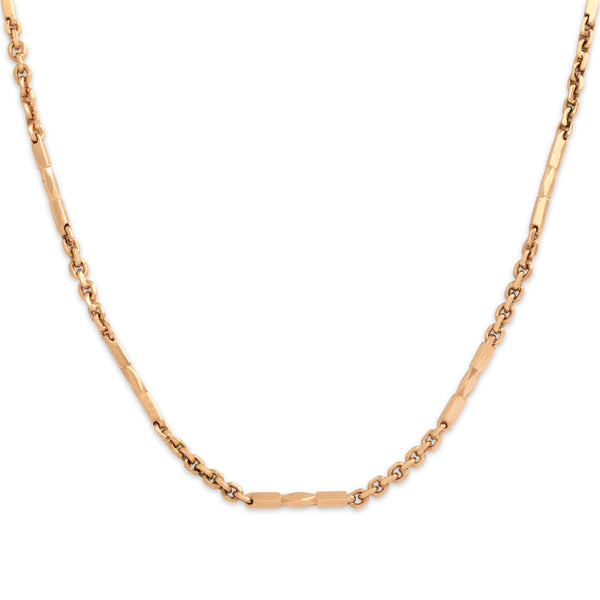 Vintage 14k Rosy Yellow Gold 2.3mm Elegant Long Geometric Bar & Cable Link Chain 24