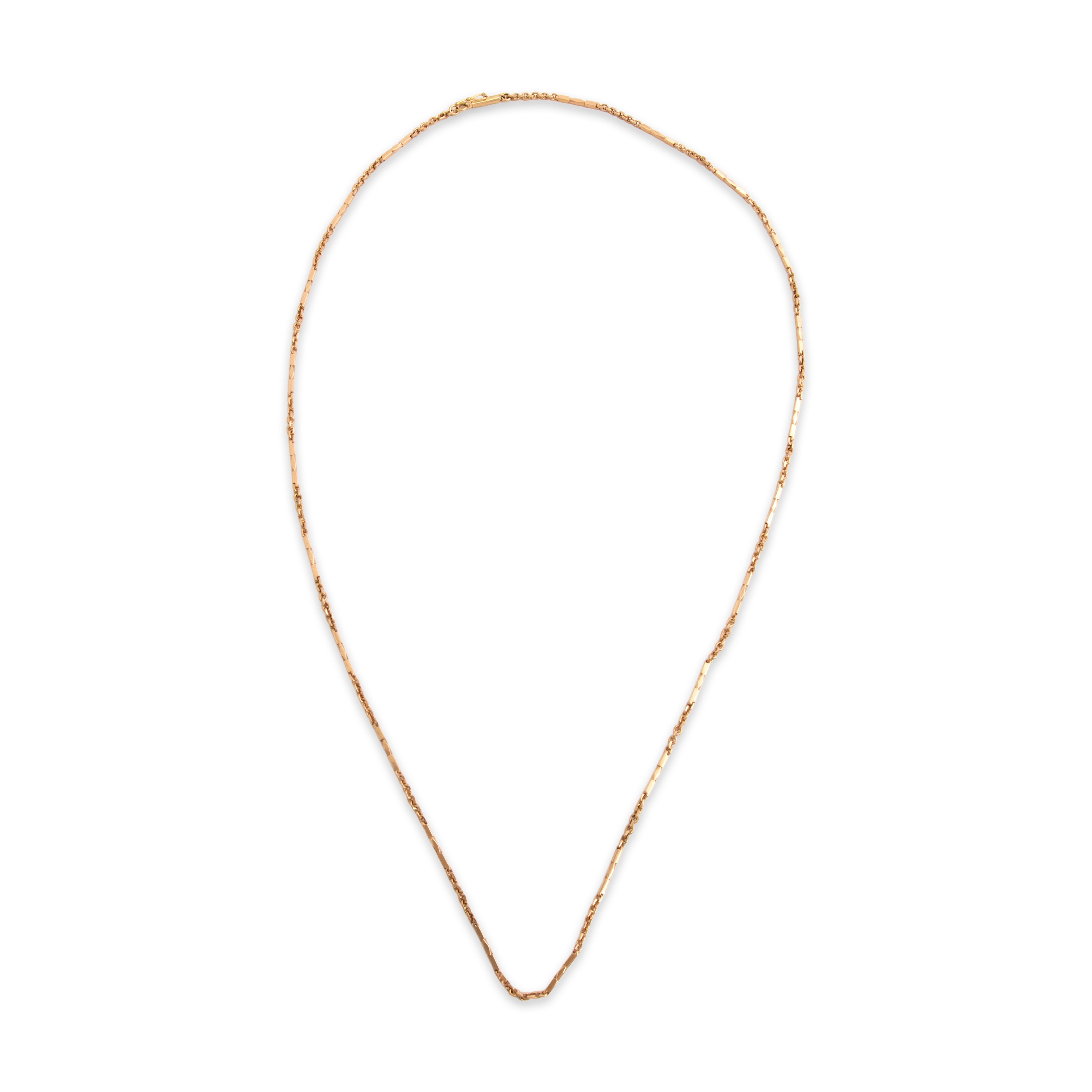 Vintage 14k Rosy Yellow Gold 2.3mm (Cable Links), 1.5mm (Bar Links) Elegant Long Geometric Bar & Cable Link Chain - Overall view