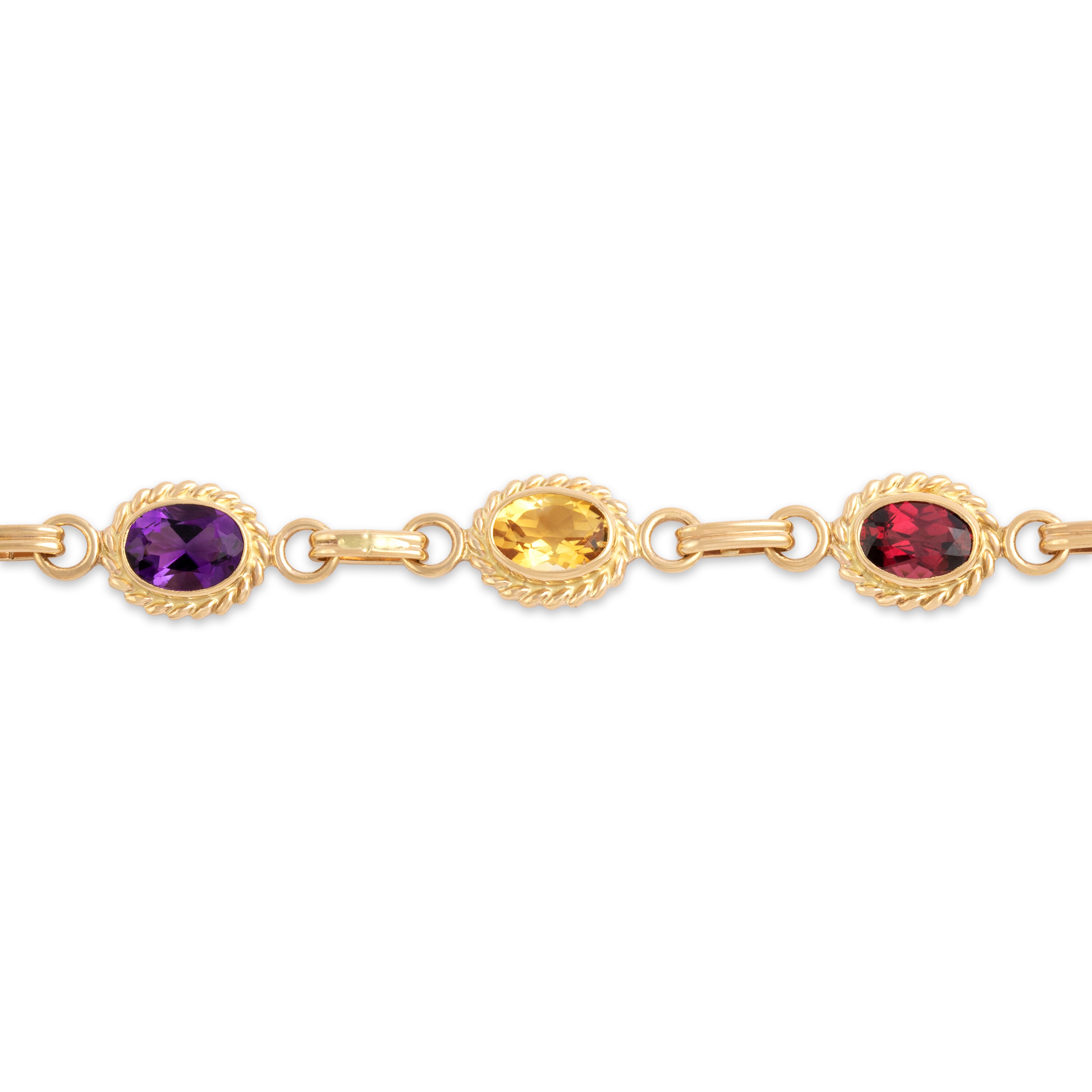 Vintage 14k Yellow Gold 1.71cttw Red Pink Garnet 1.64cttw Peridot .98ct Blue Topaz .65ct Amethyst .62ct Citrine Rainbow Bracelet - detail view #1