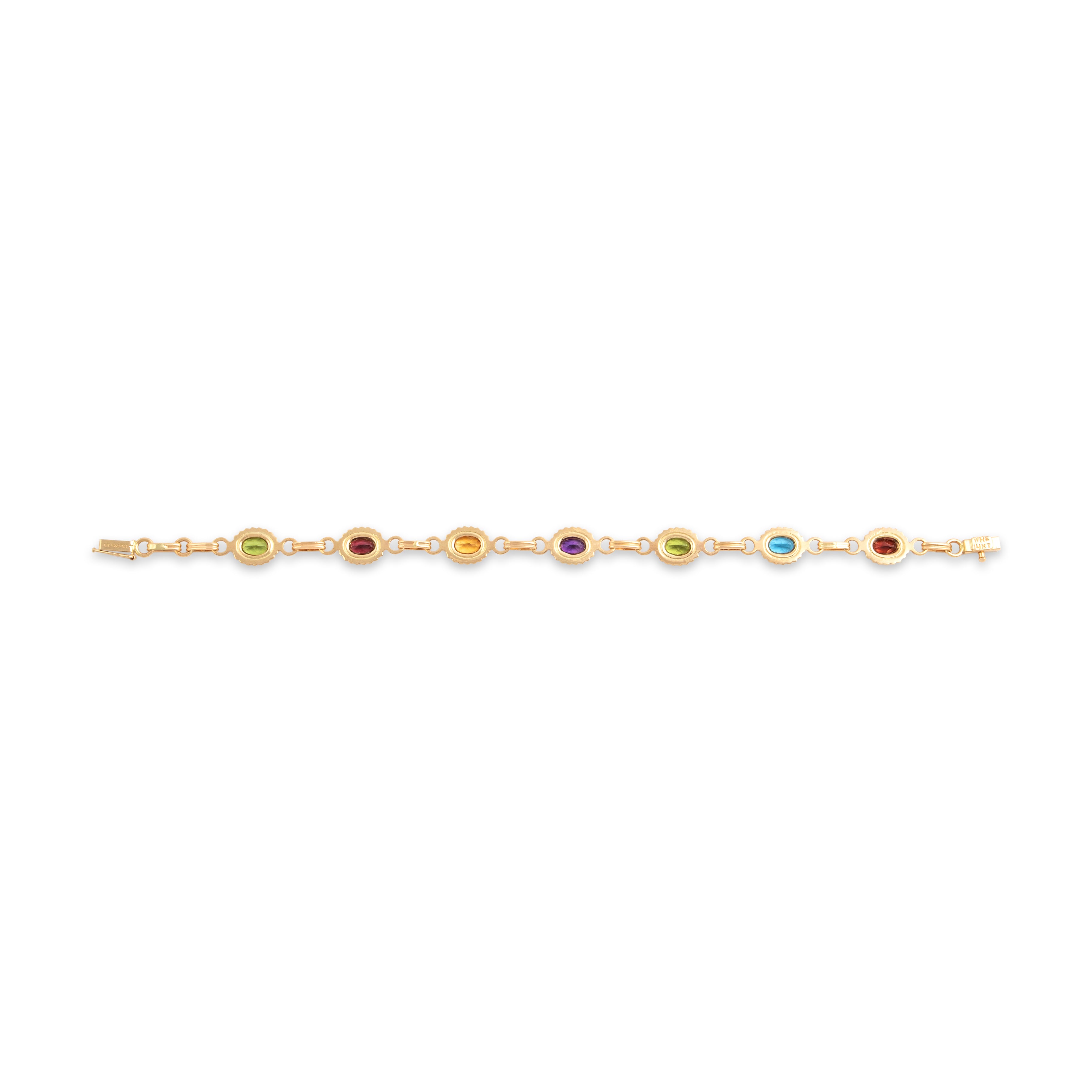 Vintage 14k Yellow Gold 1.71cttw Red Pink Garnet 1.64cttw Peridot .98ct Blue Topaz .65ct Amethyst .62ct Citrine Rainbow Bracelet - Back view