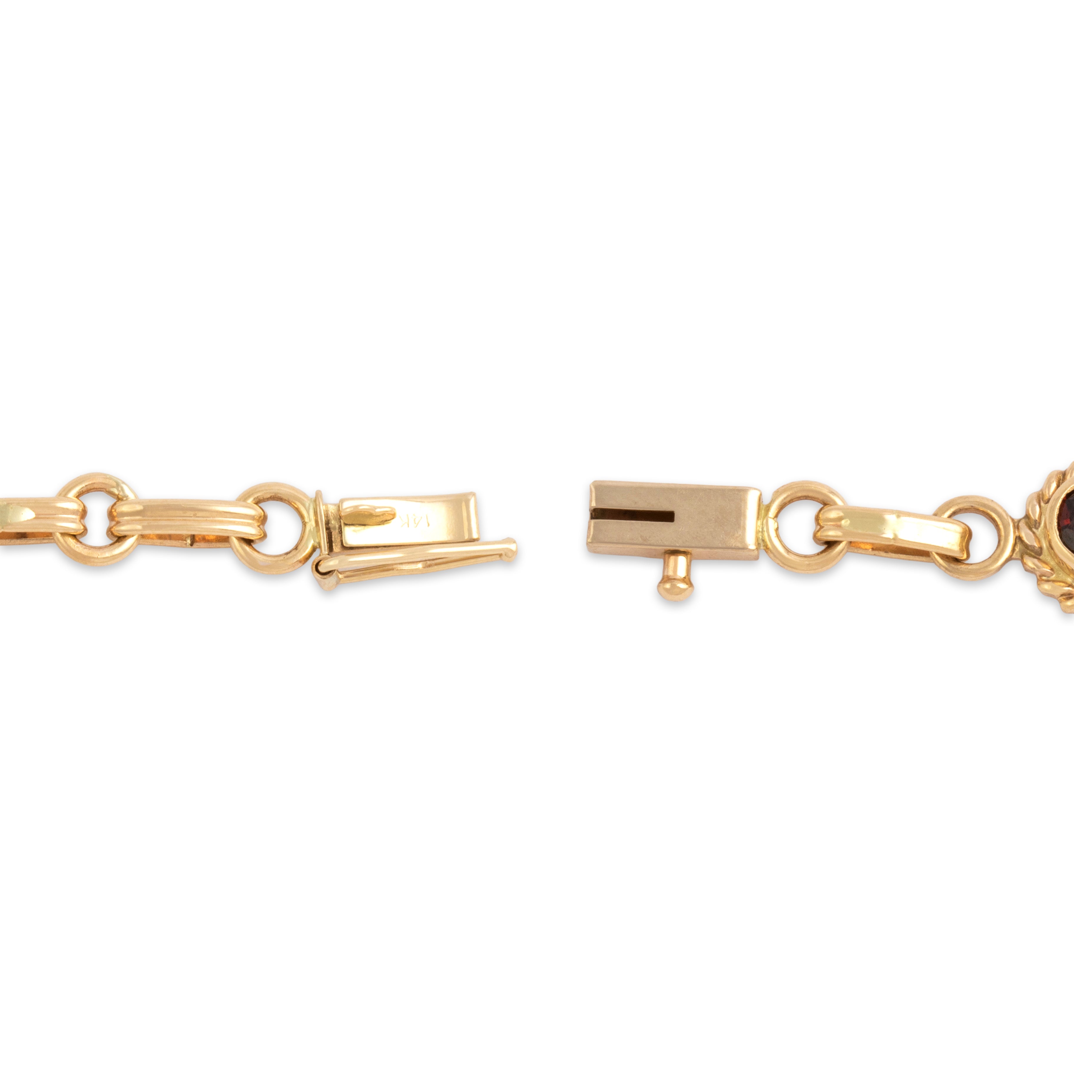 Vintage 14k Yellow Gold 1.71cttw Red Pink Garnet 1.64cttw Peridot .98ct Blue Topaz .65ct Amethyst .62ct Citrine Rainbow Bracelet - clasp view