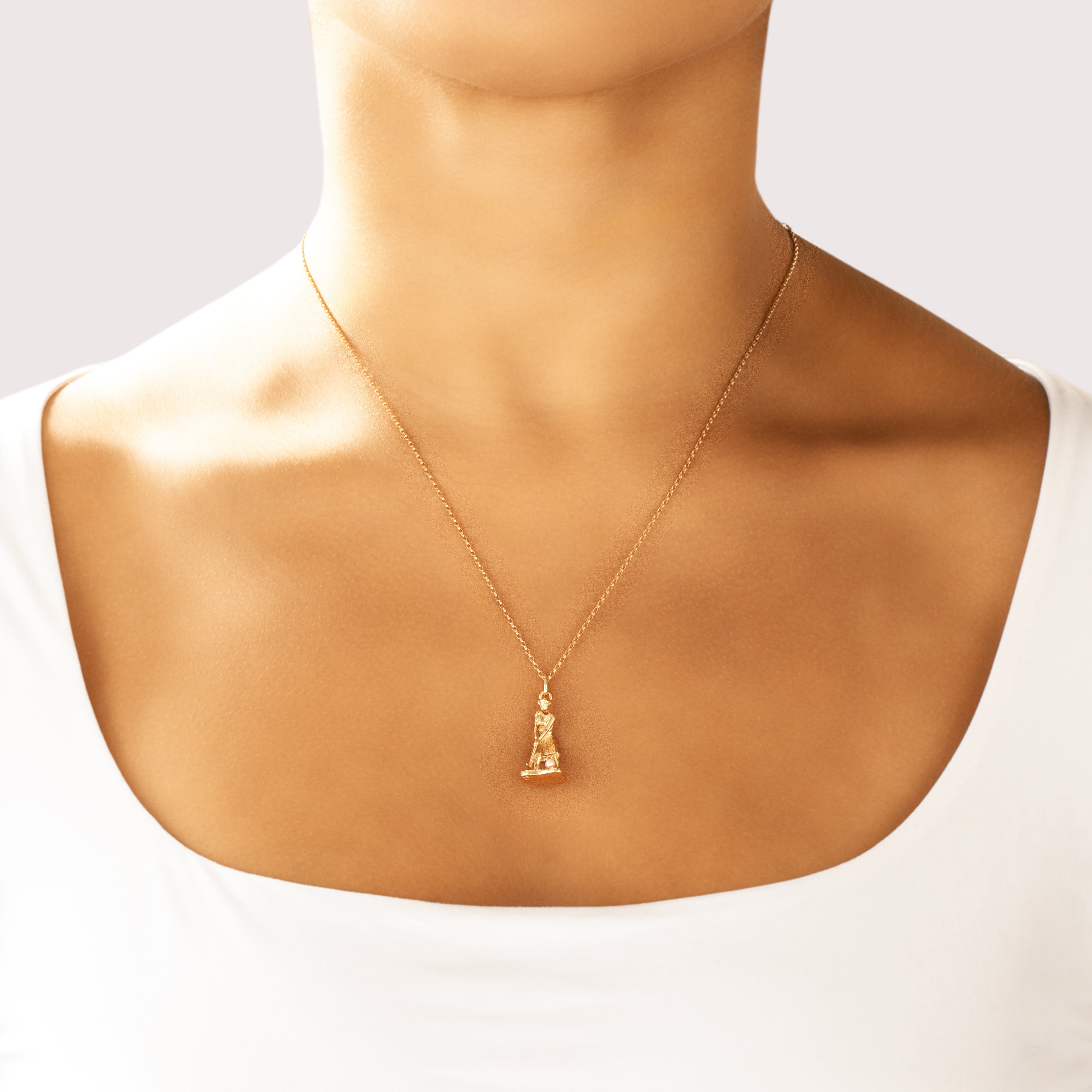 Vintage 14k Yellow Gold Pearl Swinging Golfer Charm / Pendant - On model view