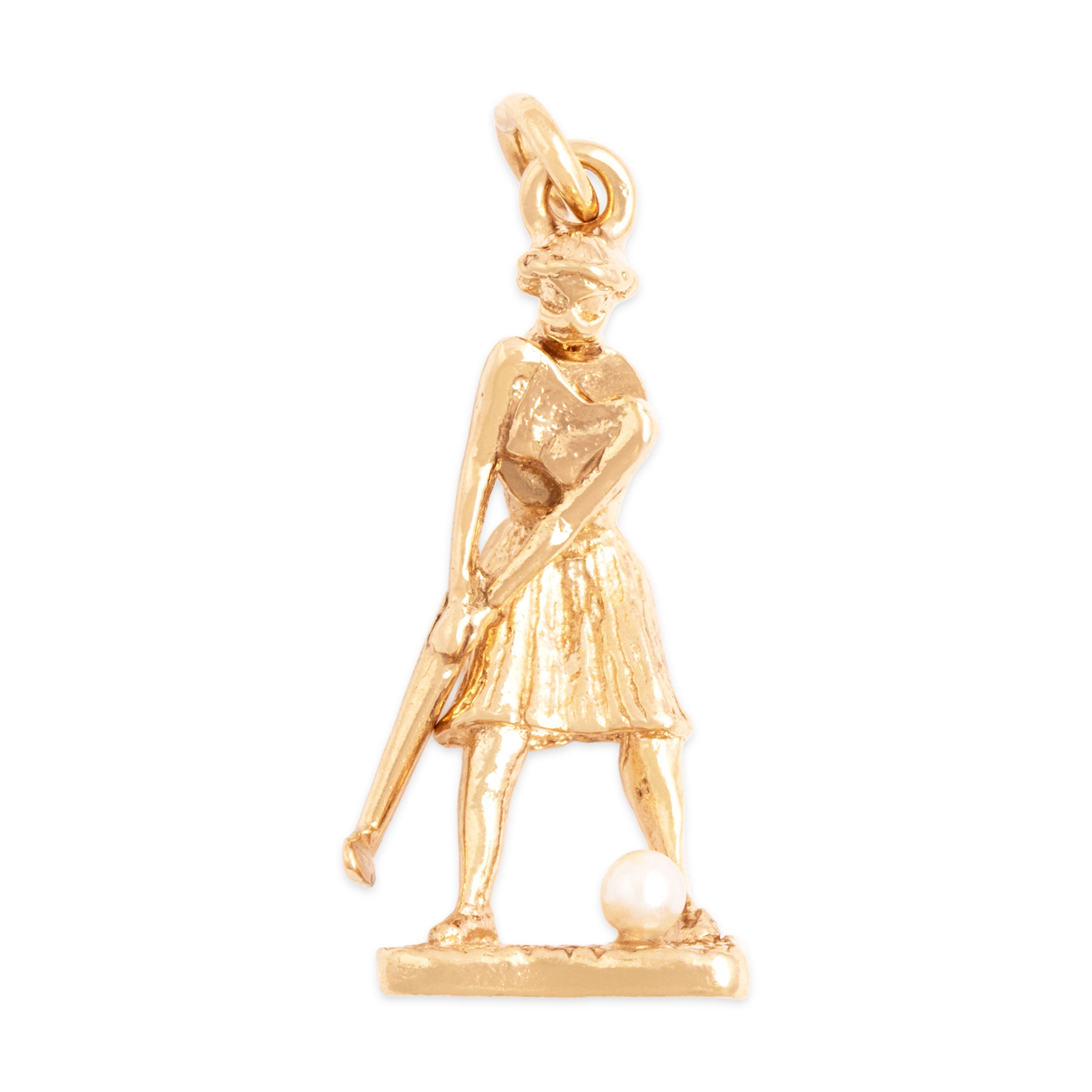 Vintage 14k Yellow Gold Pearl Delightful Swinging Golfer Charm / Pendant