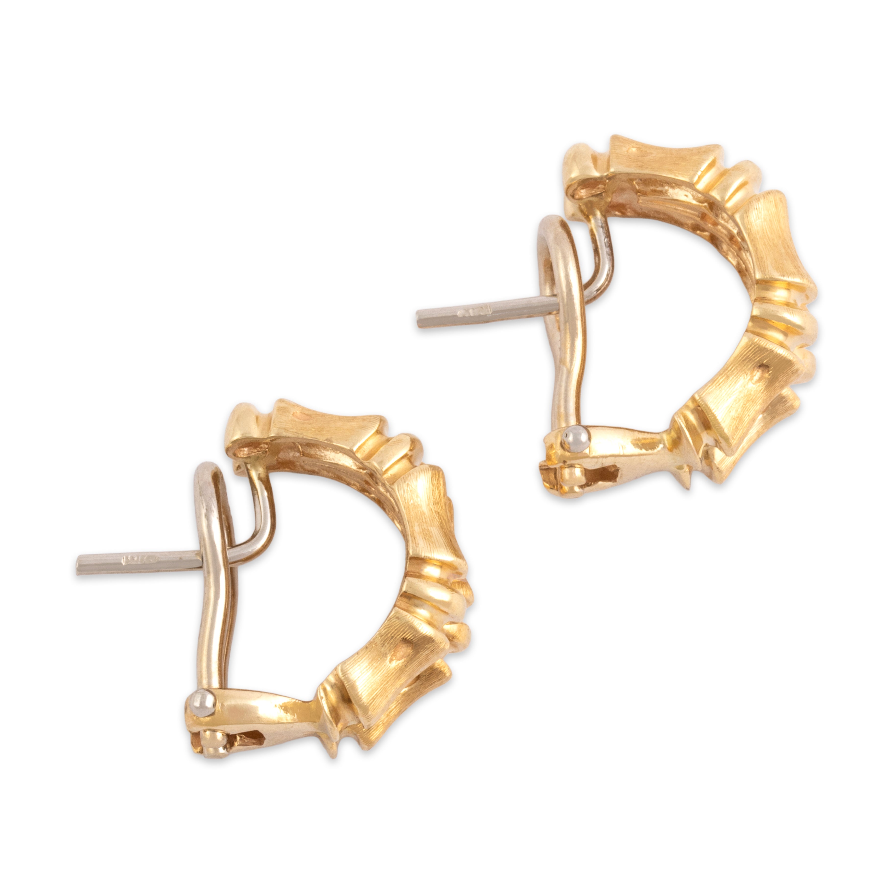Vintage 14k Yellow Gold Chic Textured Bamboo Omega Back Earrings - Side view