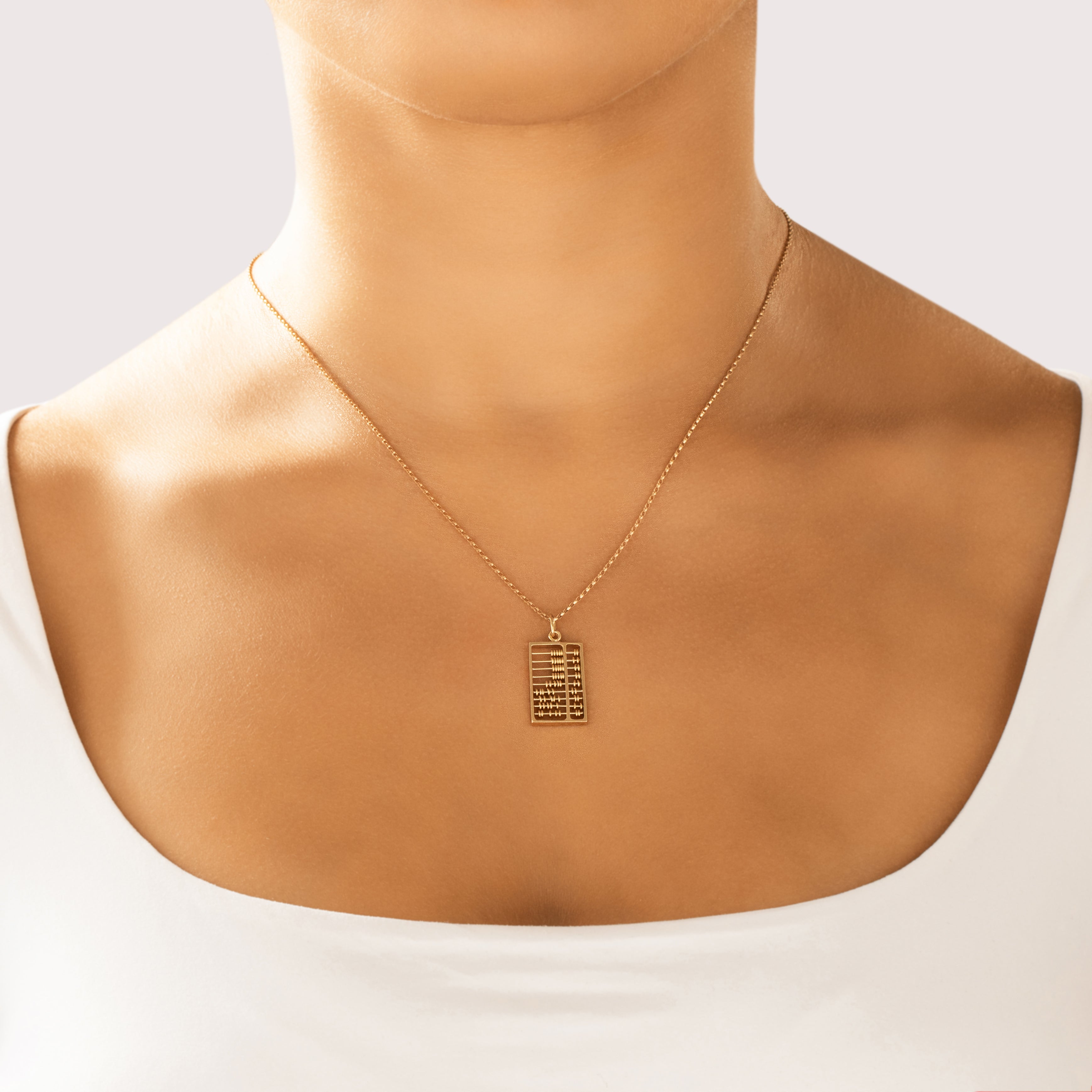 Vintage 14k Yellow Gold Functional Articulating Abacus Charm / Pendant - On model view