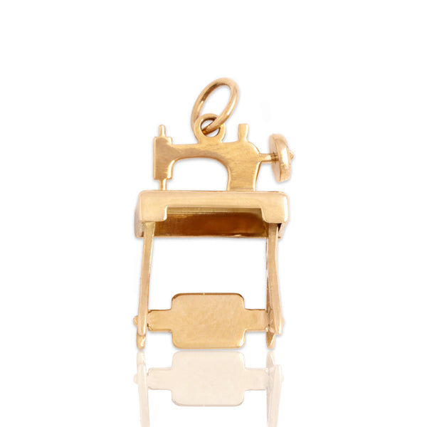 Vintage 14k Yellow Gold Dimensional Tabletop Sewing Machine Charm / Pendant
