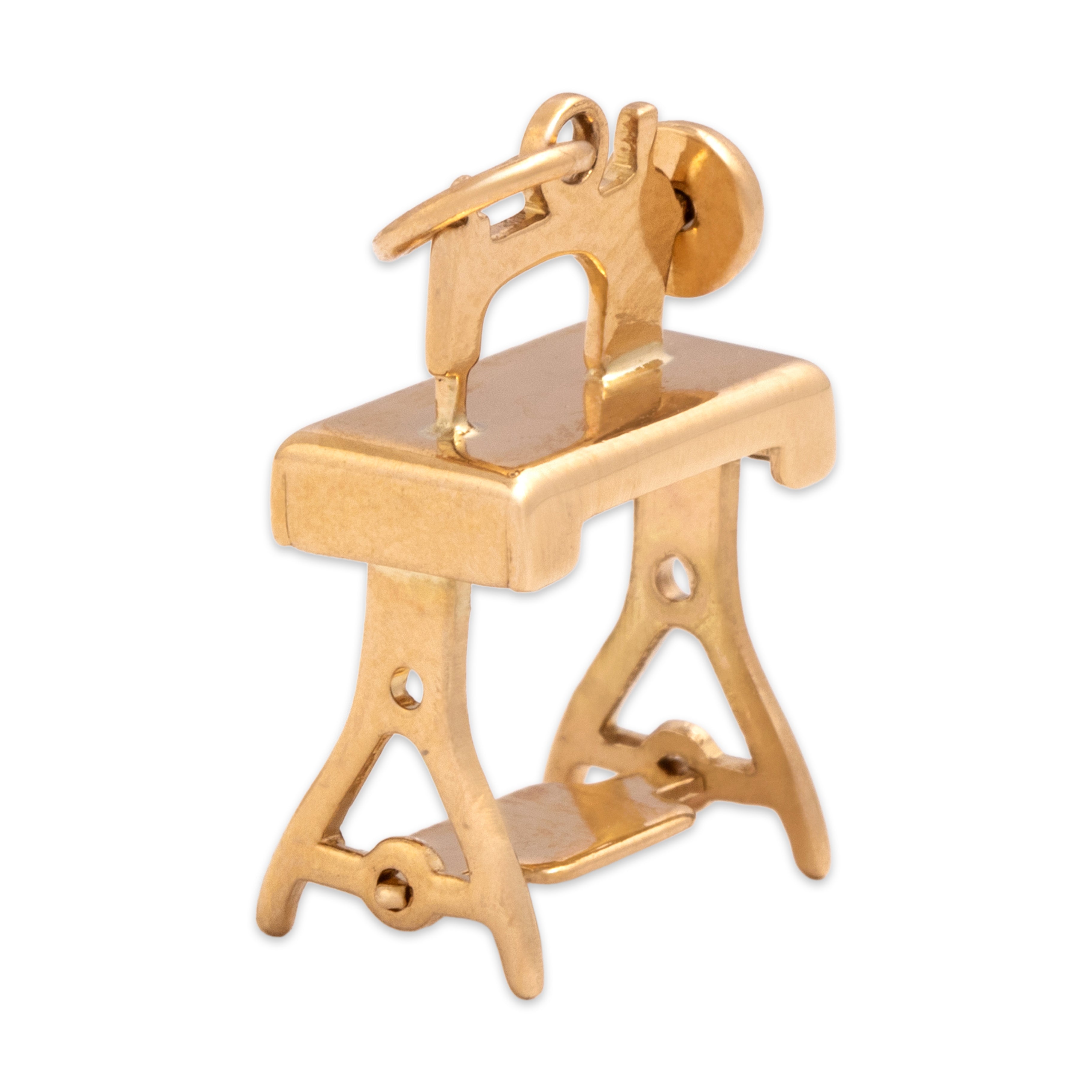 Vintage 14k Yellow Gold Dimensional Tabletop Sewing Machine Charm / Pendant - Overall view