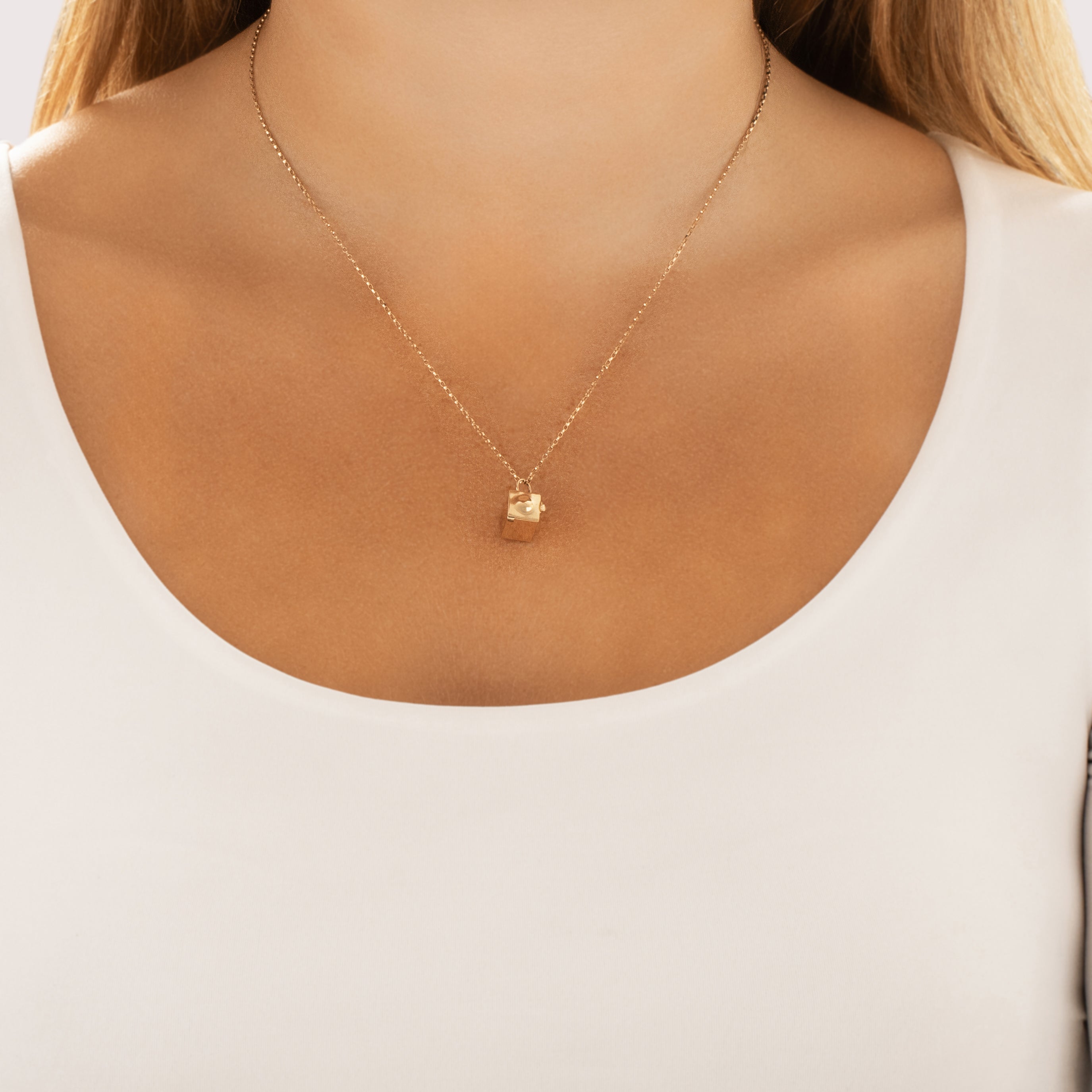 Vintage 14k Yellow Gold Black Glass Adorable Functioning Jack-In-The-Box Charm / Pendant - On model view
