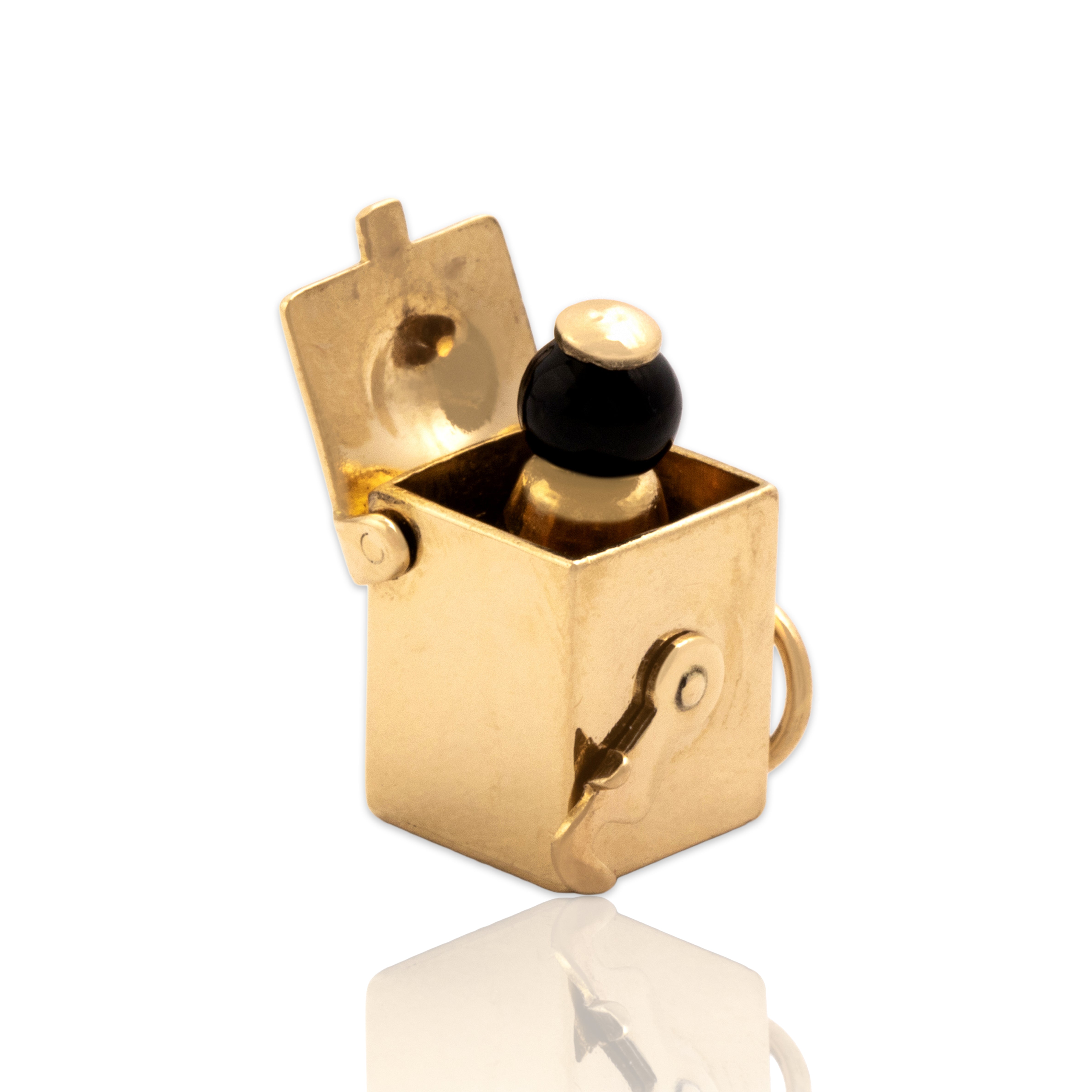 Vintage 14k Yellow Gold Black Glass Adorable Jack-In-The-Box Charm / Pendant