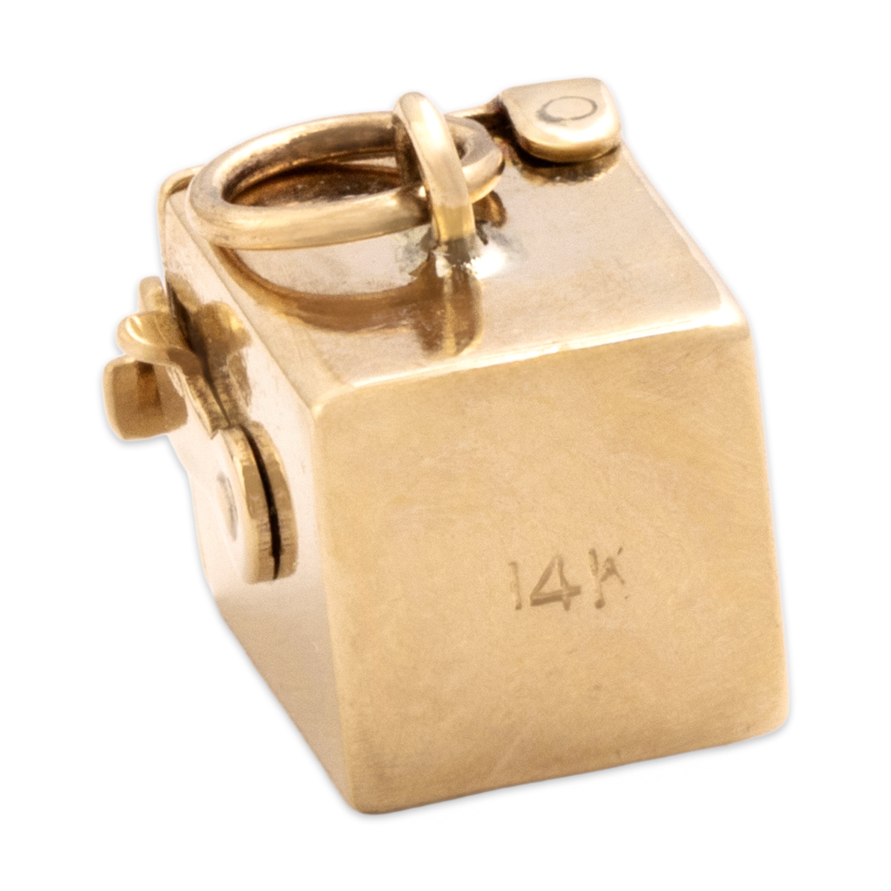 Vintage 14k Yellow Gold Black Glass Adorable Functioning Jack-In-The-Box Charm / Pendant - Hallmark view