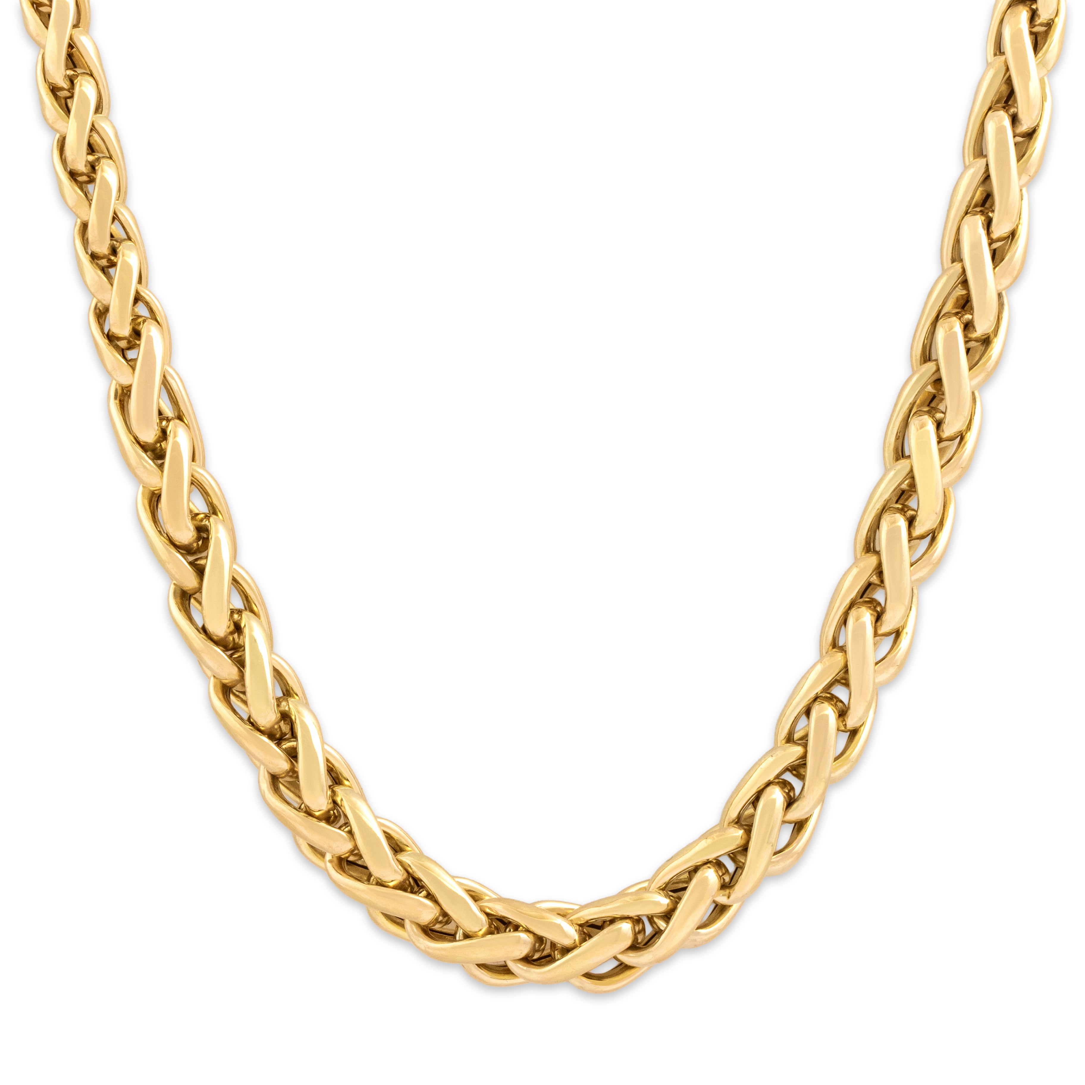 Vintage Italian 14k Yellow Gold Bold Graduated Wheat Chain Necklace - detail view #1