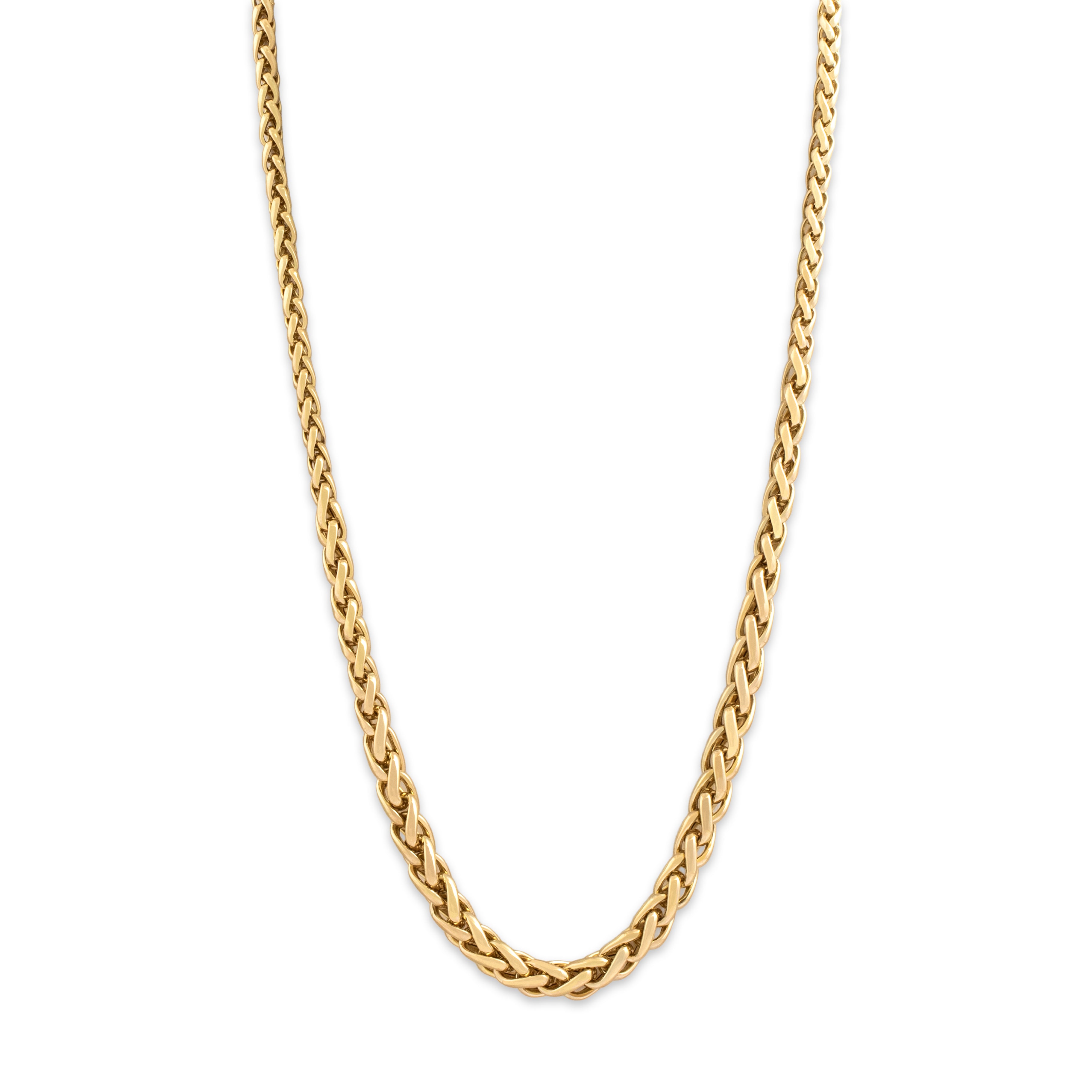 Vintage Italian 14k Yellow Gold Bold Graduated Wheat Chain Necklace - Close-up view