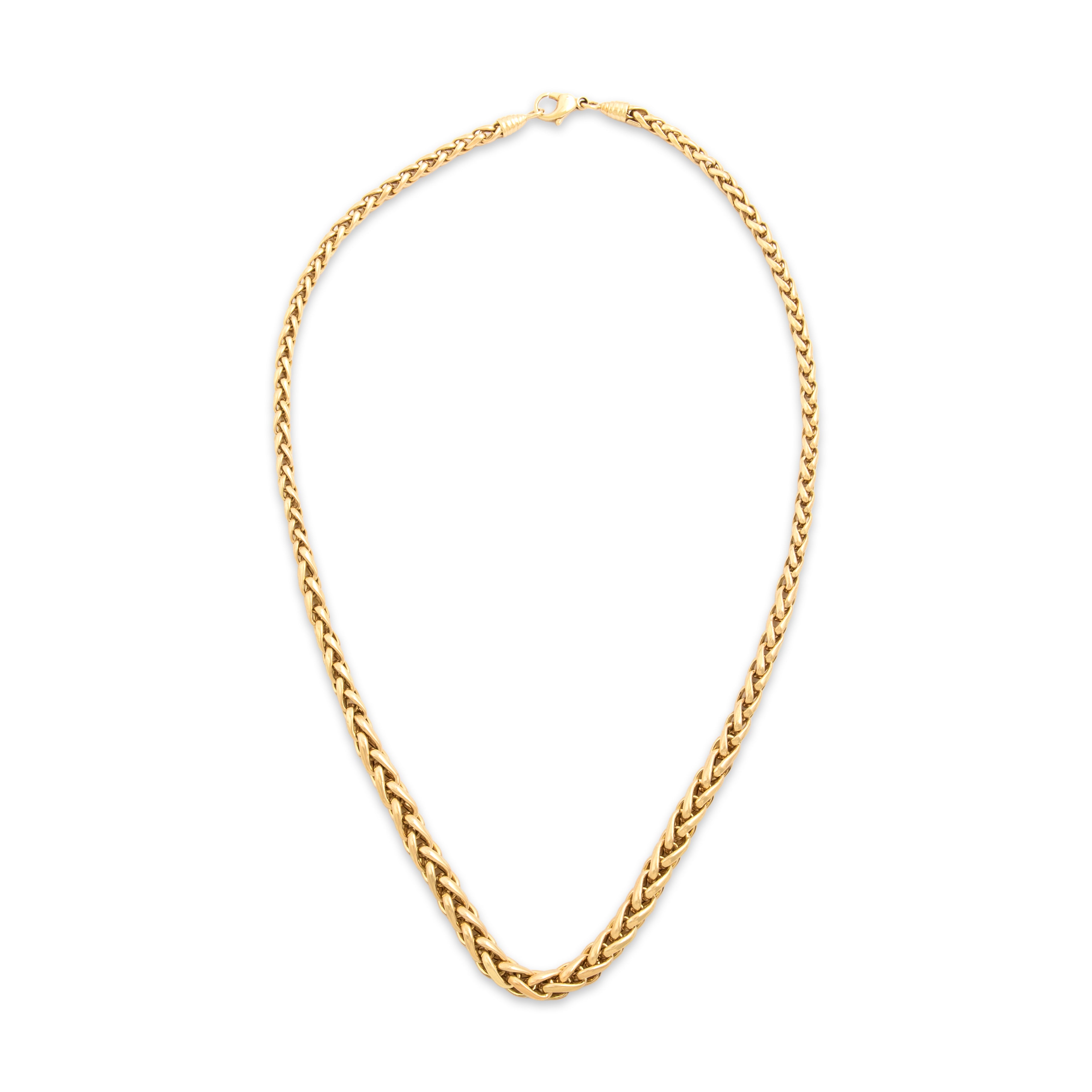 Vintage Italian 14k Yellow Gold Bold Graduated Wheat Chain Necklace - Overall view