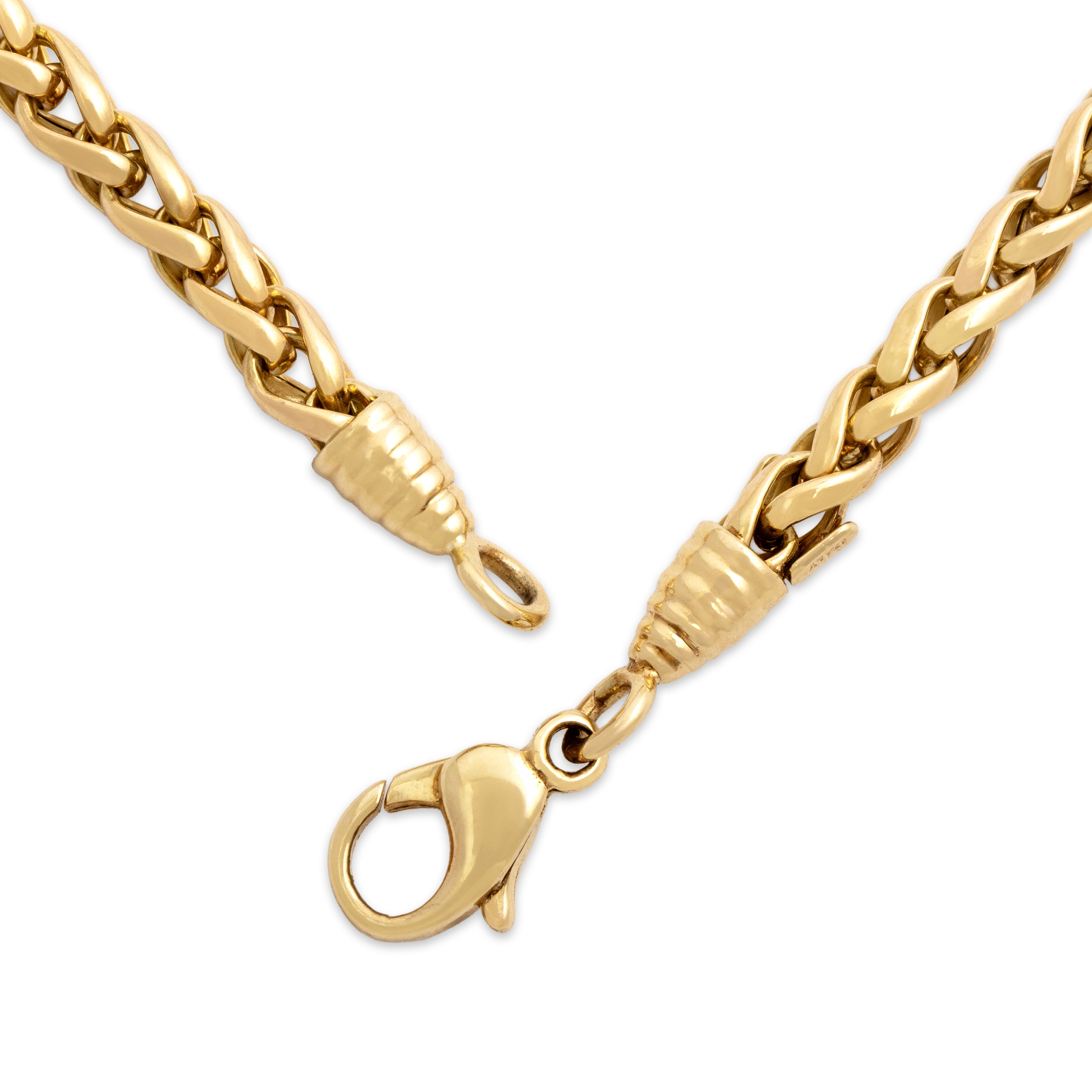 Vintage Italian 14k Yellow Gold Bold Graduated Wheat Chain Necklace - clasp view