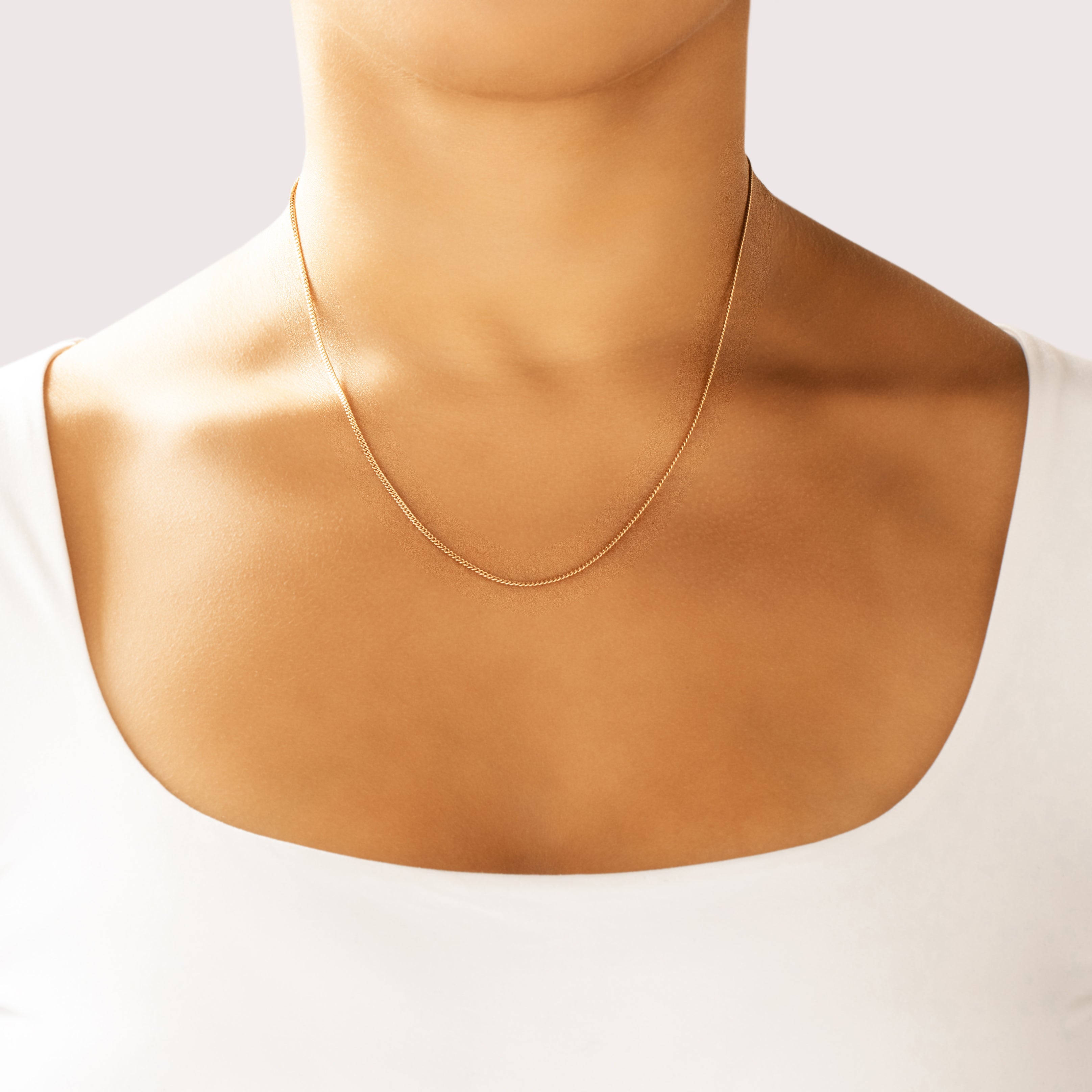 Vintage 14k Rosy Yellow Gold 1.65mm Classic Timeless Curb Chain - On model view
