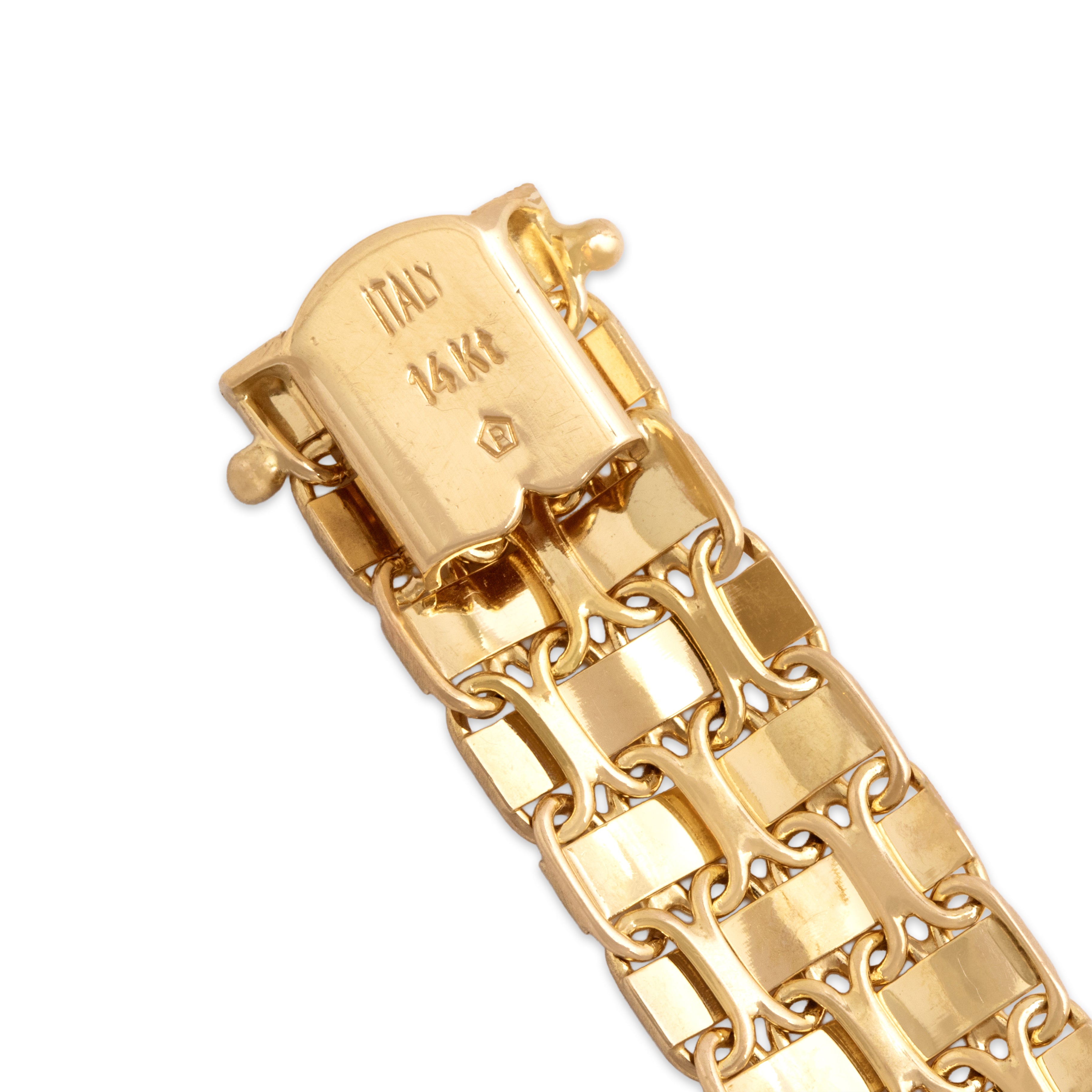 Vintage Italian 14k Yellow Gold Impressive Woven Multi-Texture Bracelet - Hallmark view