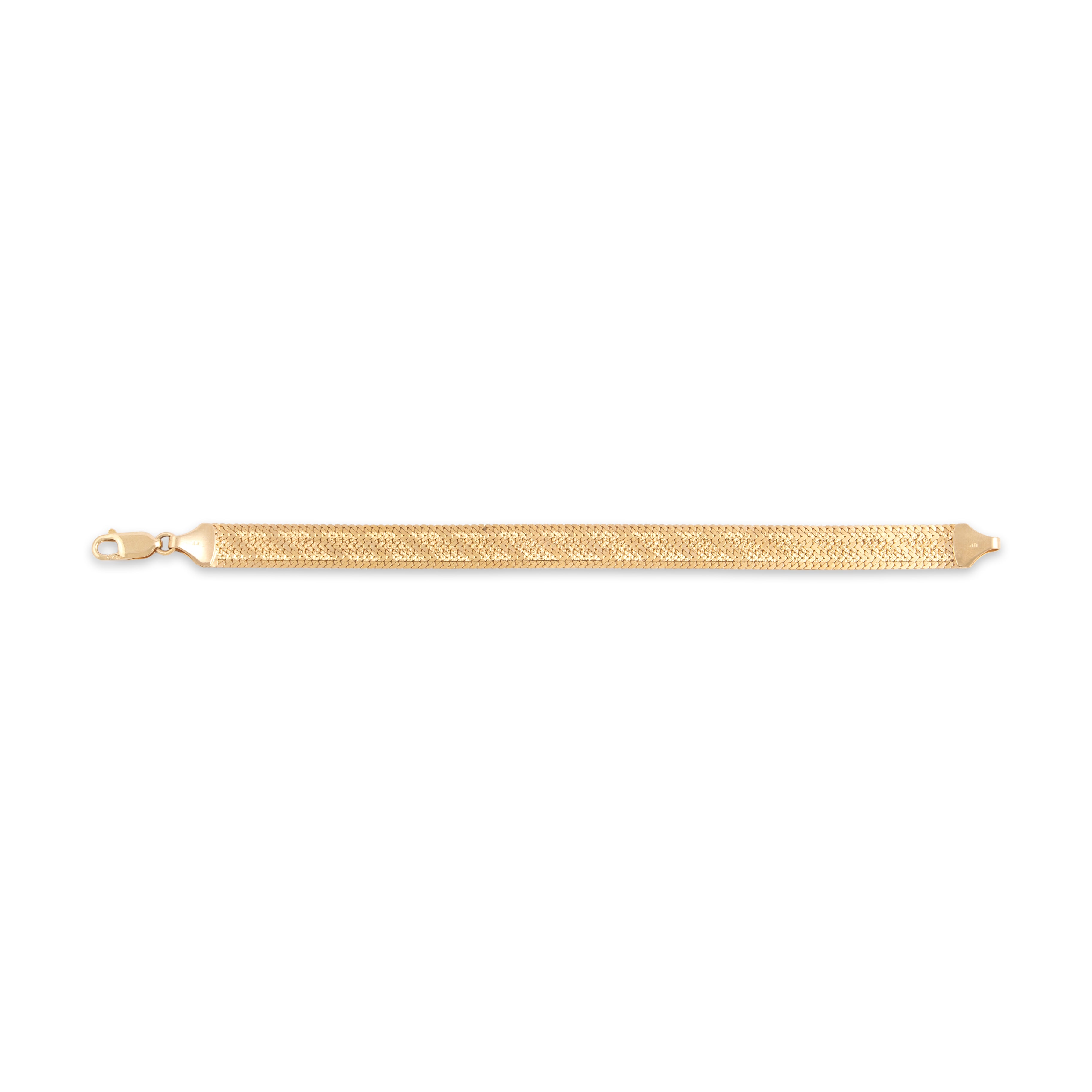 Vintage Italian 14k Yellow Gold Flashing Patterned Diagonal Flat Link Bracelet - Back view