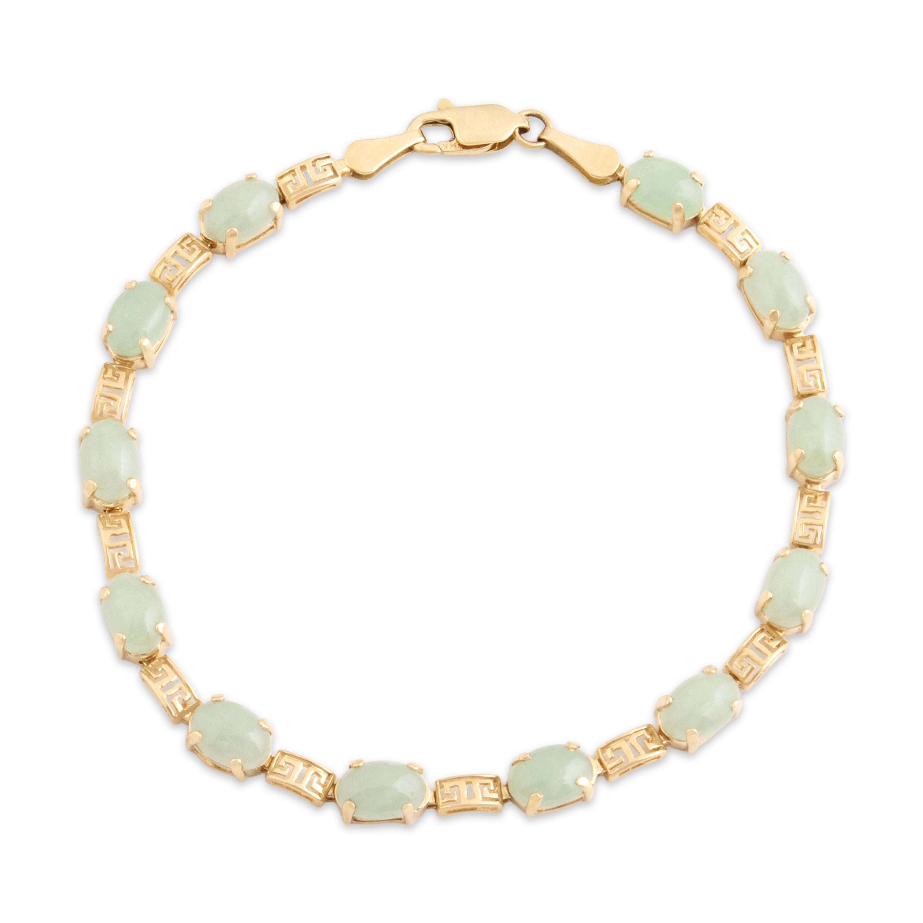Vintage 14k Yellow Gold 7.08cttw Jade Greek Key Detail Link Bracelet - Close-up view