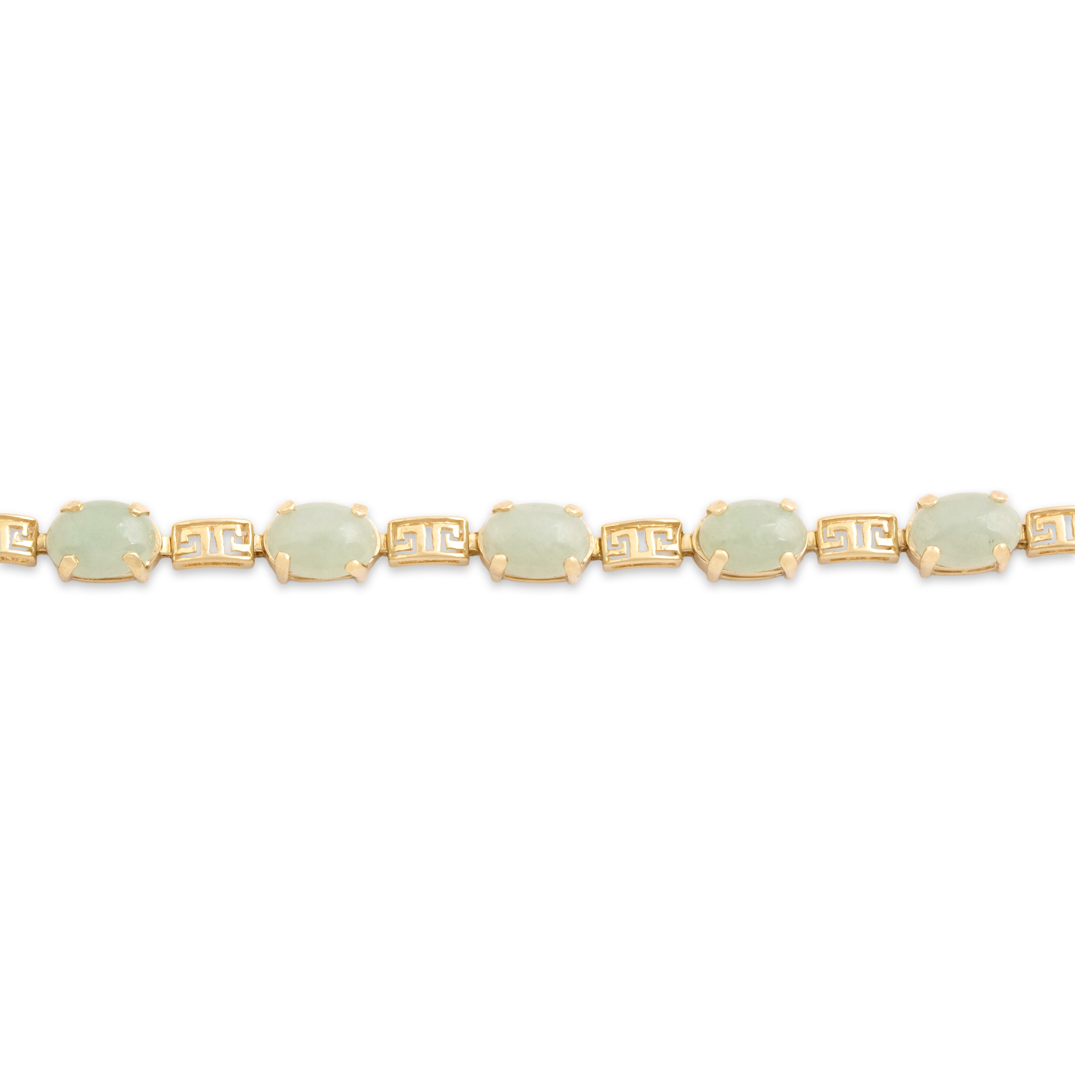 Vintage 14k Yellow Gold 7.08cttw Jade Greek Key Detail Link Bracelet - detail view #1