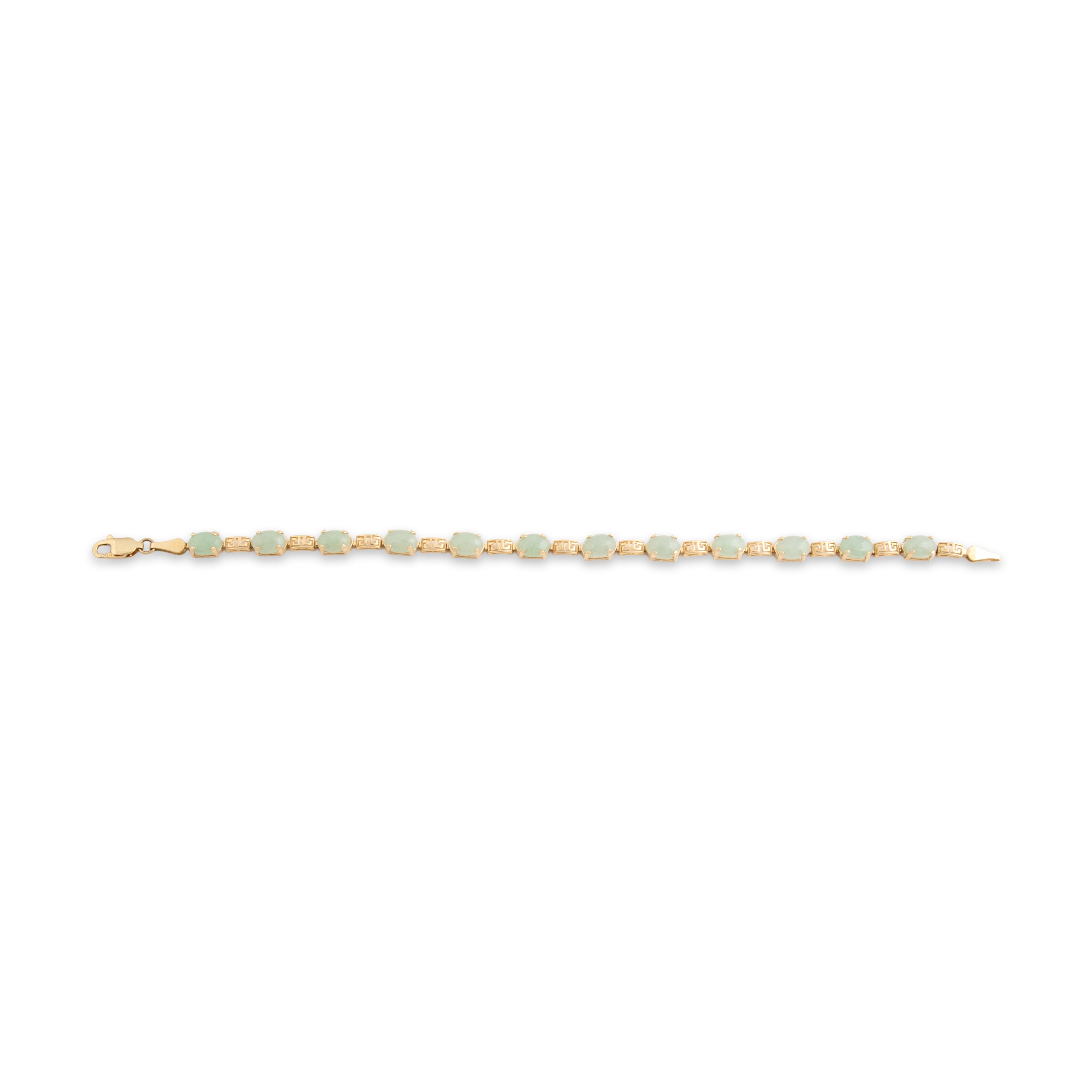 Vintage 14k Yellow Gold 7.08cttw Jade Greek Key Detail Link Bracelet - Overall view