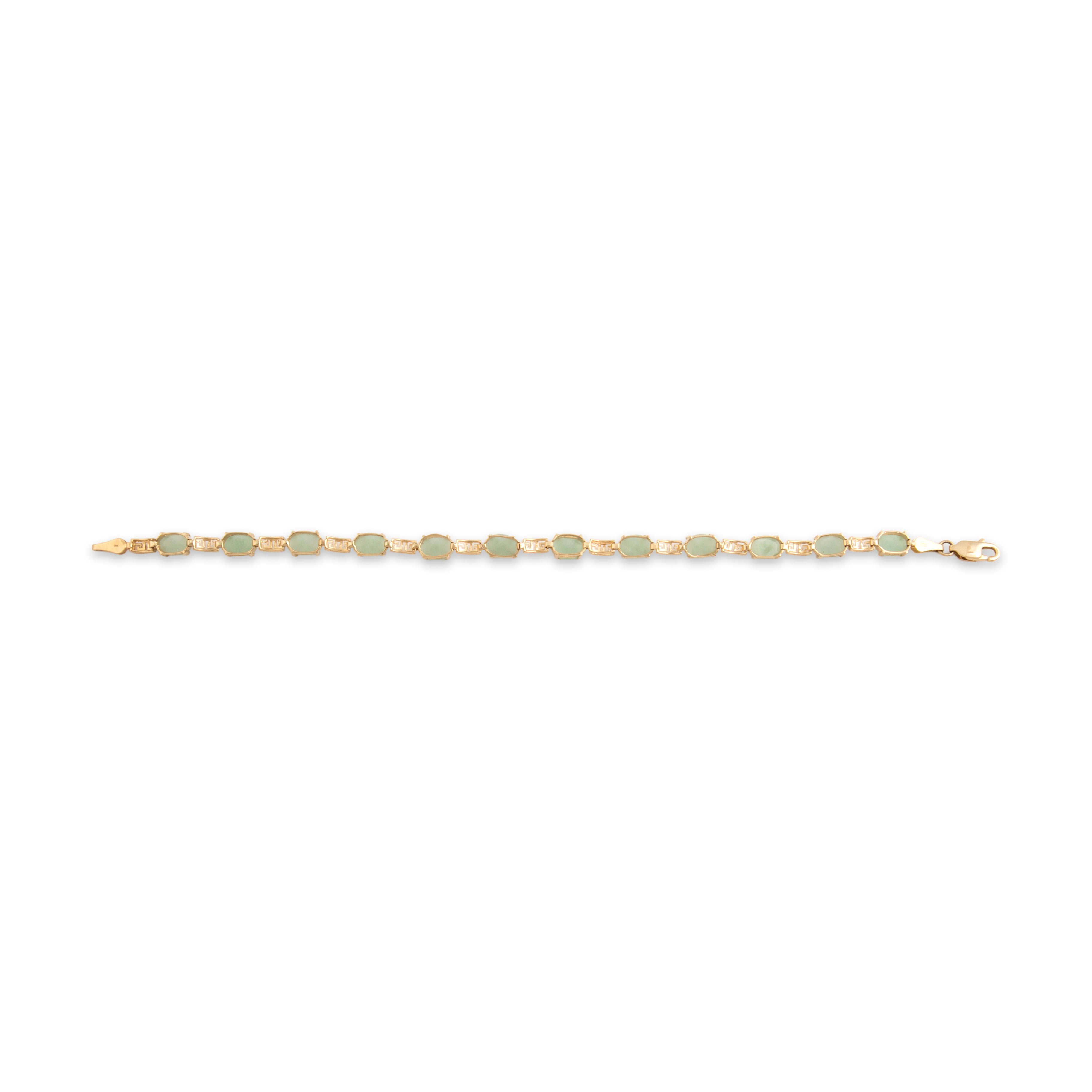 Vintage 14k Yellow Gold 7.08cttw Jade Greek Key Detail Link Bracelet - Back view