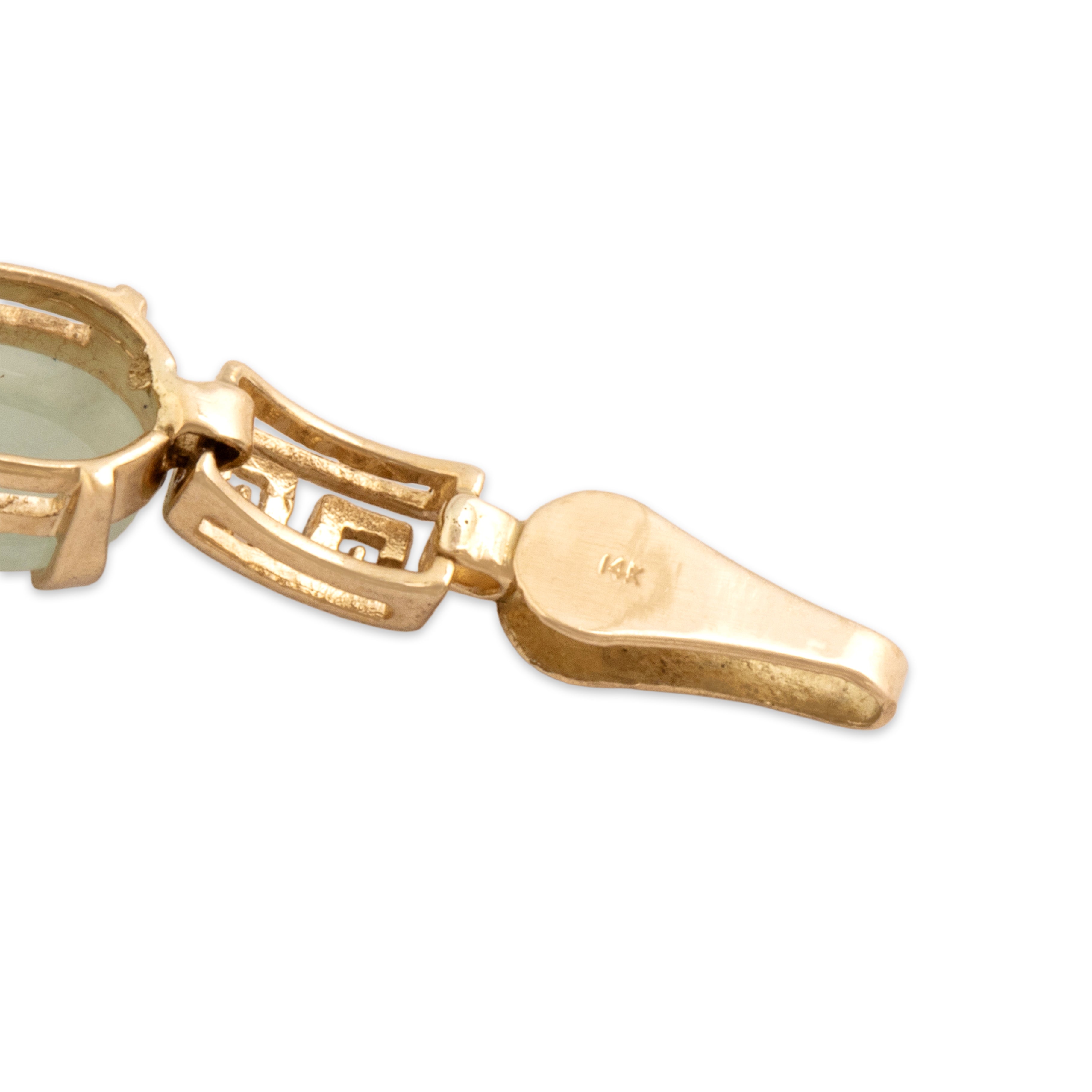 Vintage 14k Yellow Gold 7.08cttw Jade Greek Key Detail Link Bracelet - Hallmark view