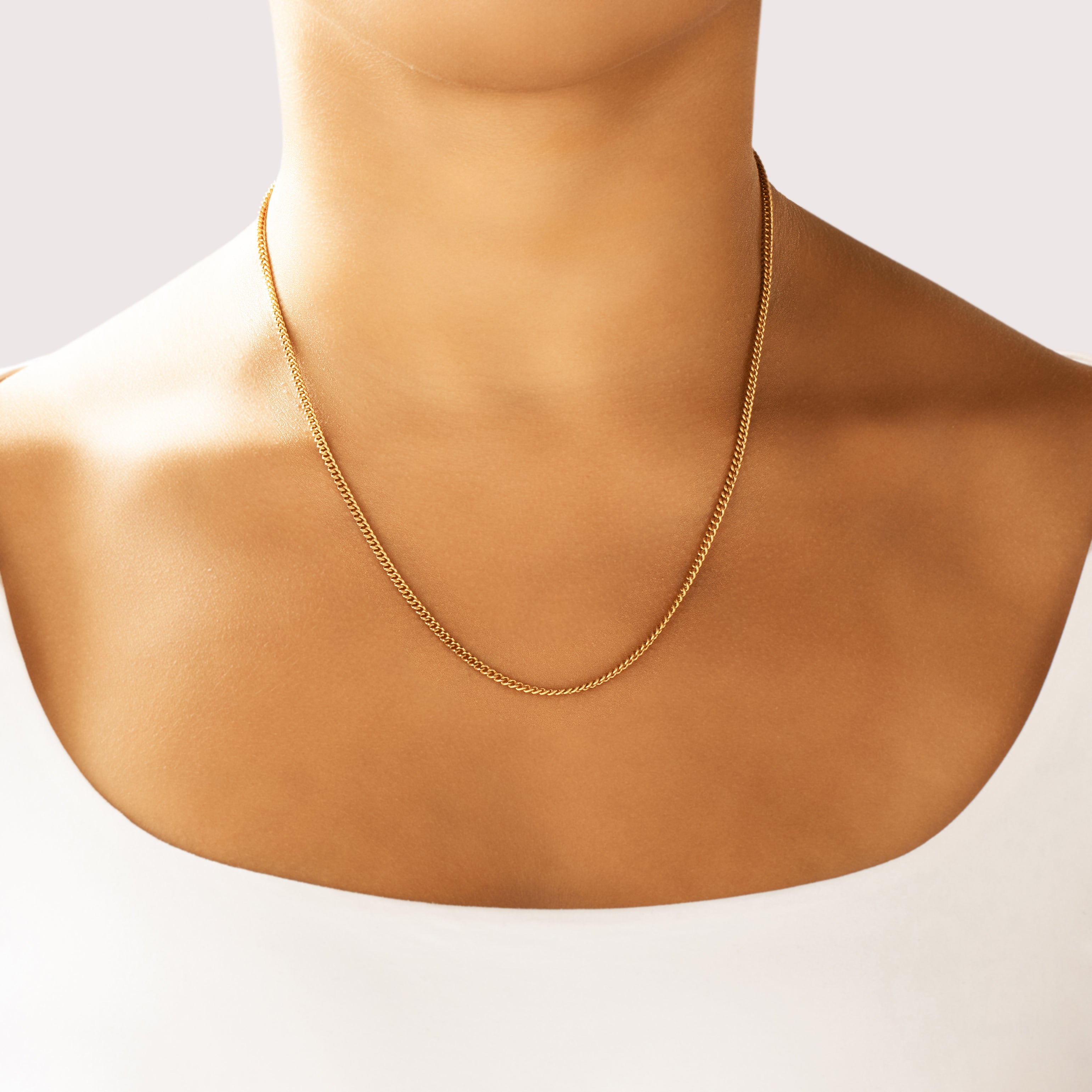 Vintage Portuguese Substantial 19k Rosy Yellow Gold 2.5mm Sleek Curb Chain - On model view