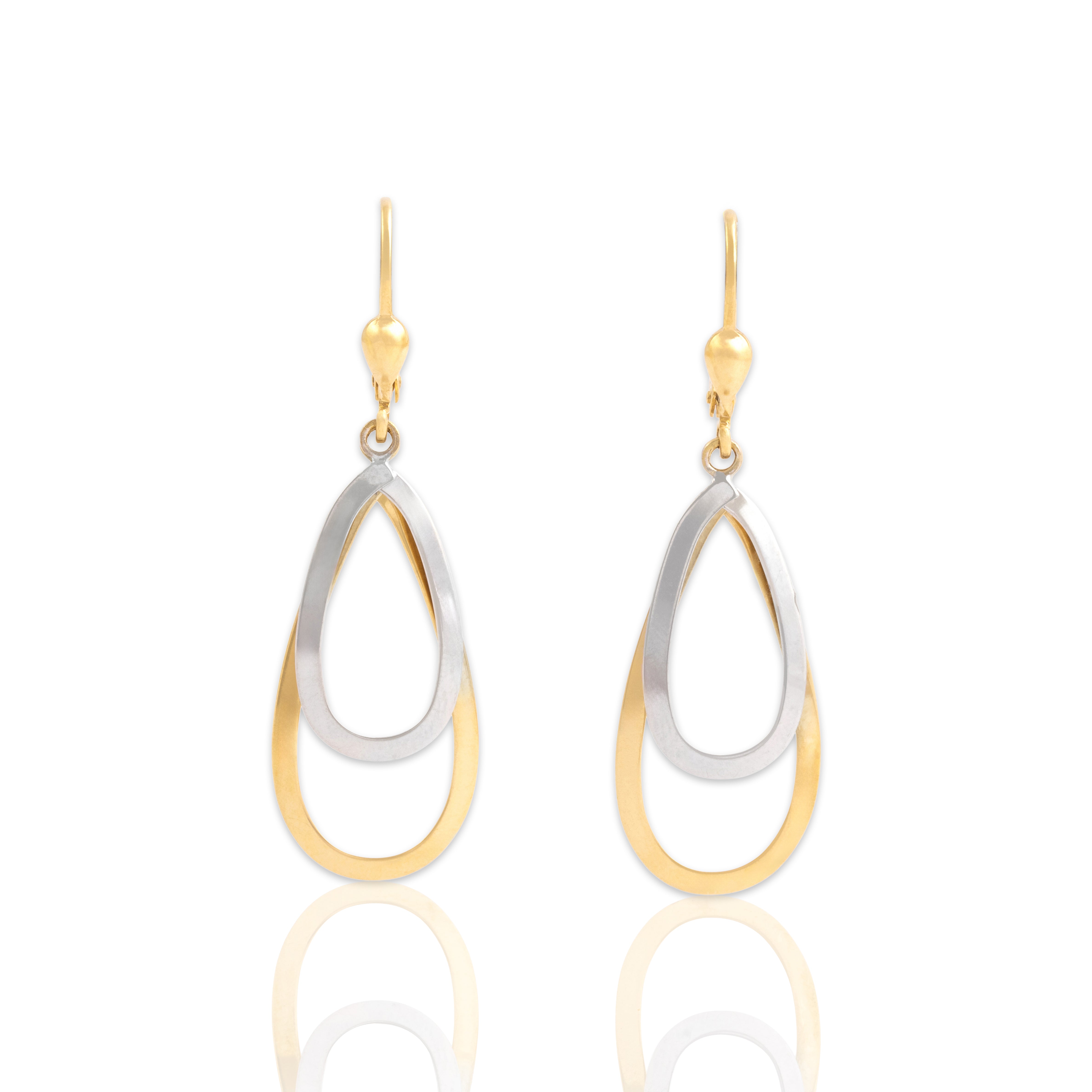 Vintage 18k Yellow & White Gold Sleek Double Drop Dangle Earrings