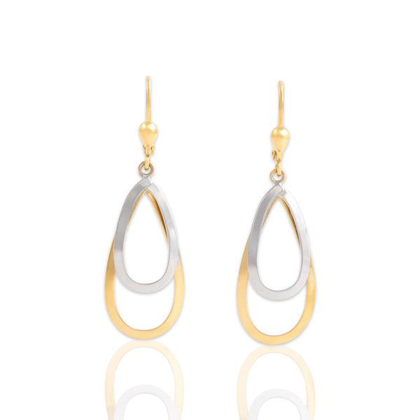 Vintage 18k Yellow & White Gold Sleek Double Drop Dangle Earrings
