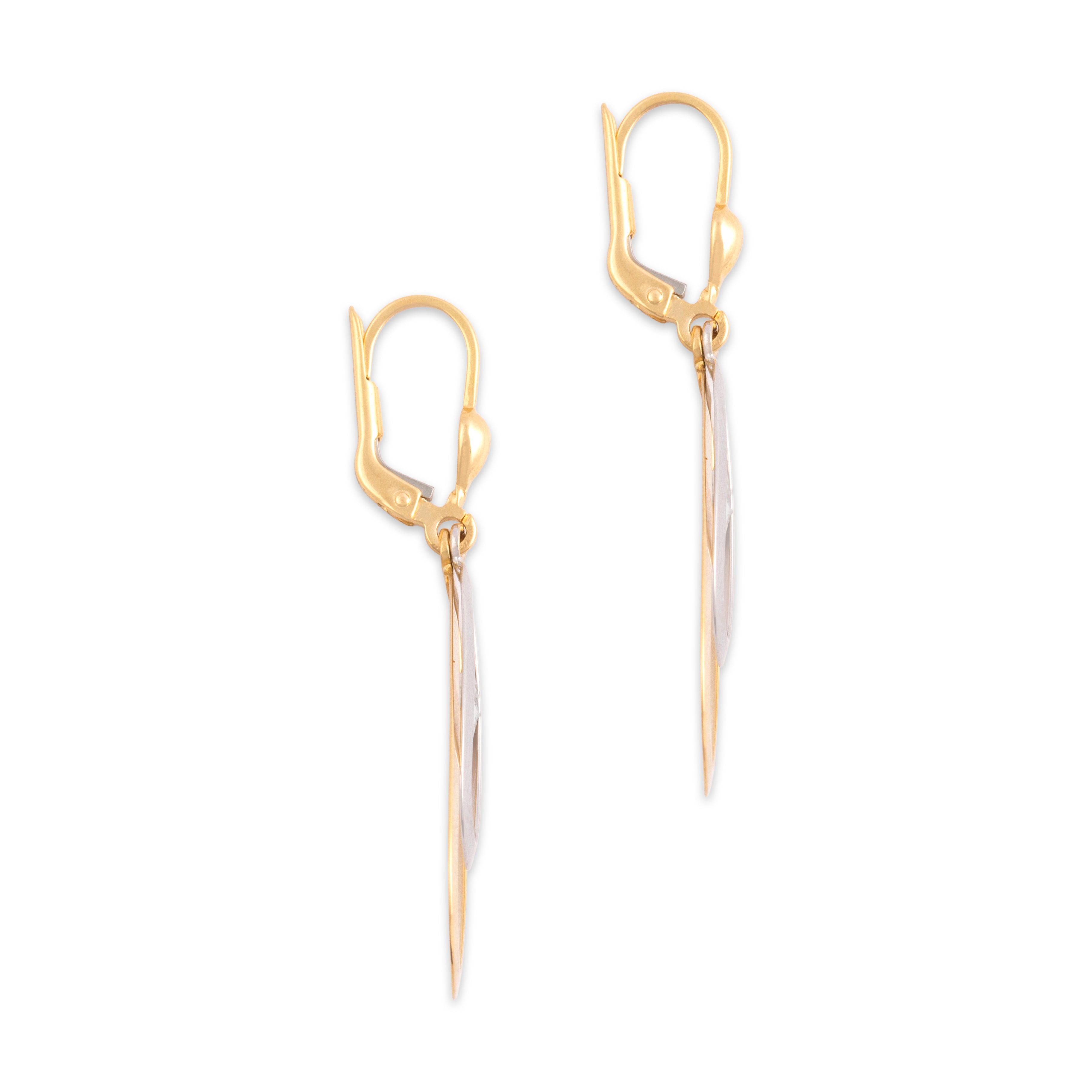 Vintage 18k Yellow & White Gold Sleek Double Drop Dangle Earrings - Side view